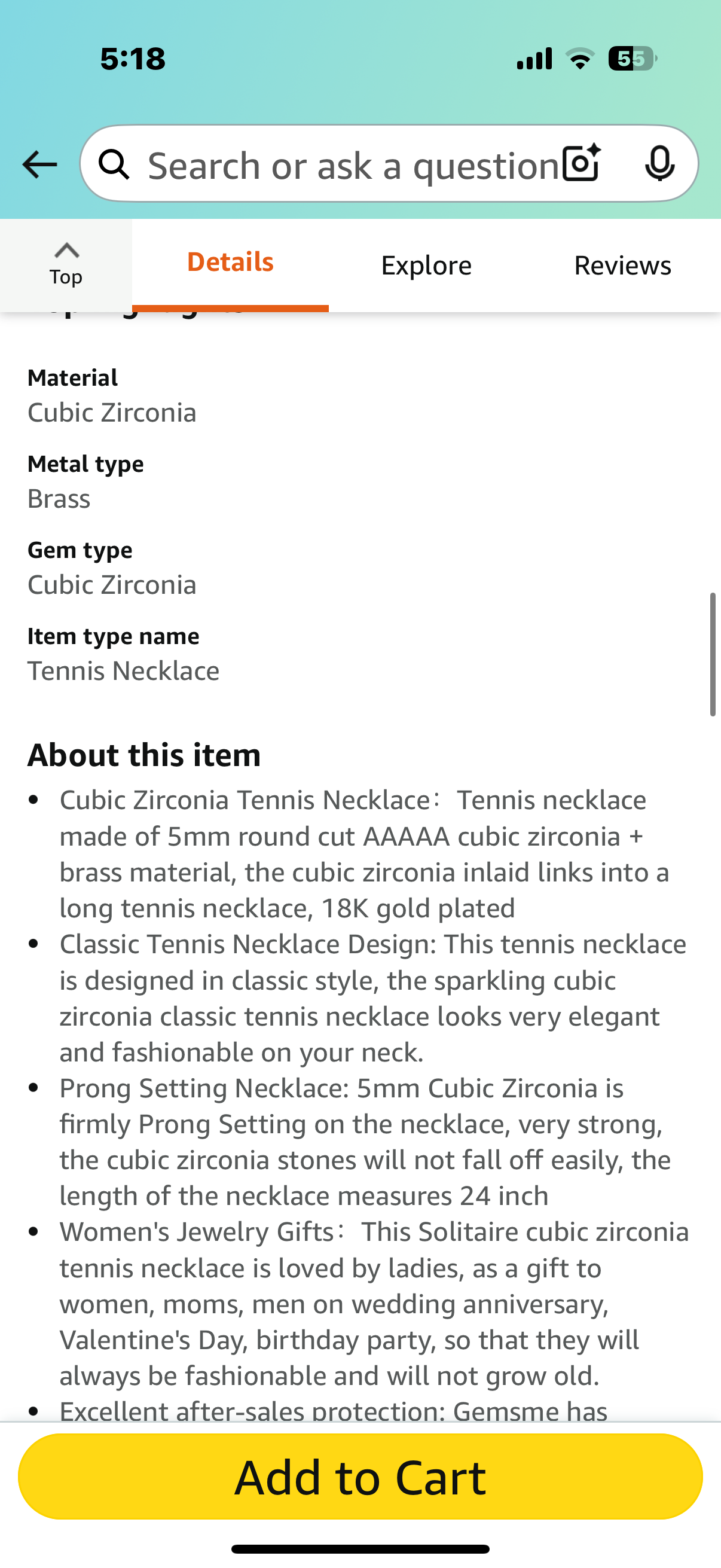 Gemsme 5mm Tennis Necklace for Women - 18K White/Yellow Gold Plated 5.0mm AAAAA Round Cubic Zirconia Classic Diamond Tennis Necklace
