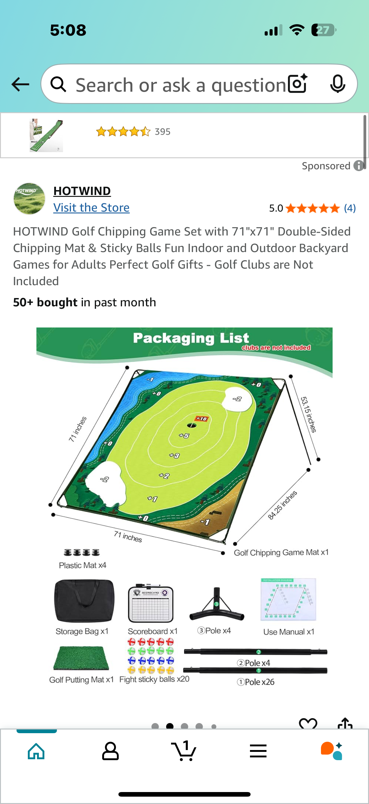 HOTWIND Golf Chipping Game Set with 71"x71" Double-Sided Chipping Mat & Sticky Balls Fun Indoor and Outdoor Backyard Games for Adults Perfect Golf Gifts - Golf Clubs are Not Included