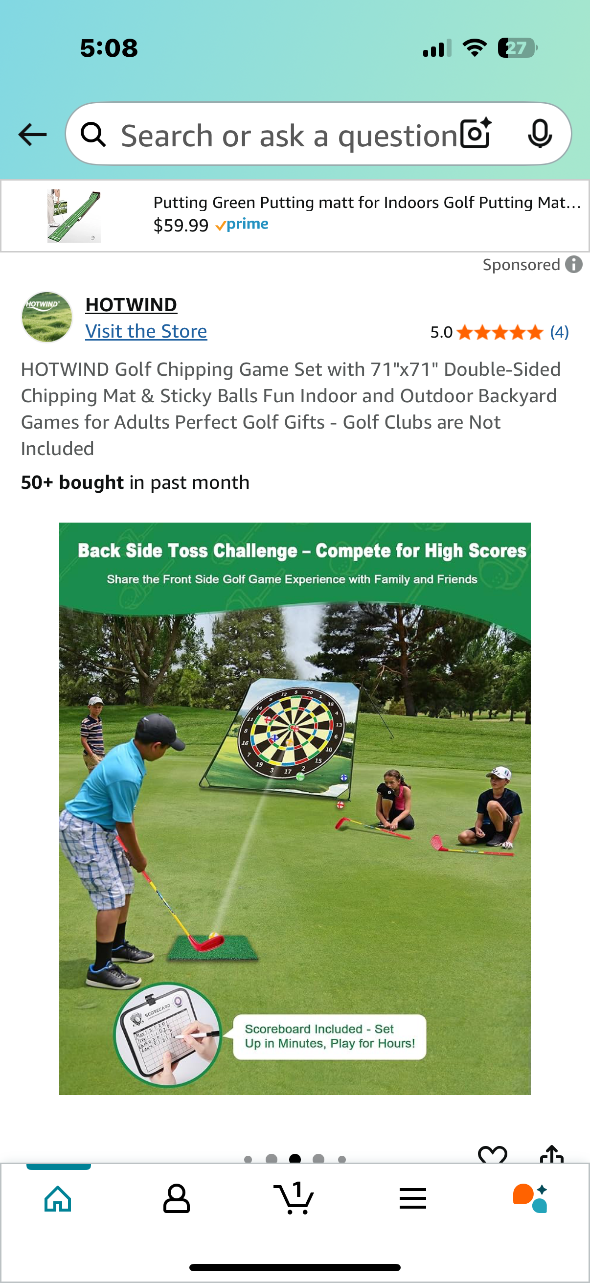 HOTWIND Golf Chipping Game Set with 71"x71" Double-Sided Chipping Mat & Sticky Balls Fun Indoor and Outdoor Backyard Games for Adults Perfect Golf Gifts - Golf Clubs are Not Included