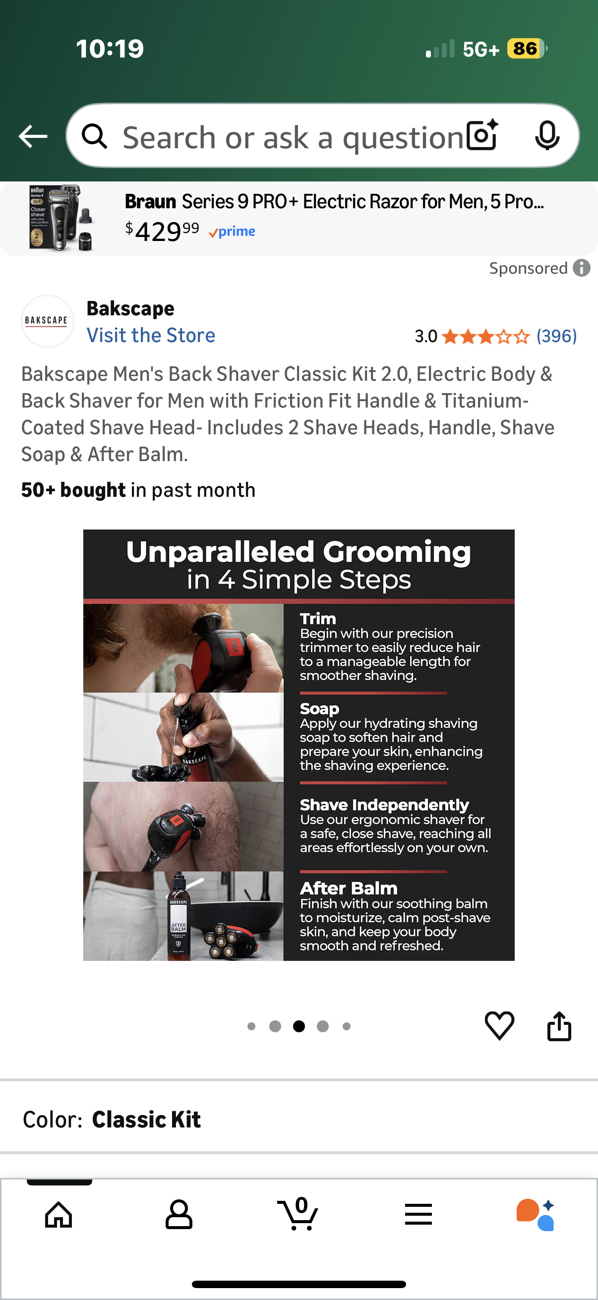 Bakscape Men's Total Body plus Back Shaver Classic Kit 2.0, Electric Body & Back Shaver for Men with Friction Fit Handle & Titanium-Coated Shave Head- Includes 2 Shave Heads, Handle, Shave Soap & After Balm ok