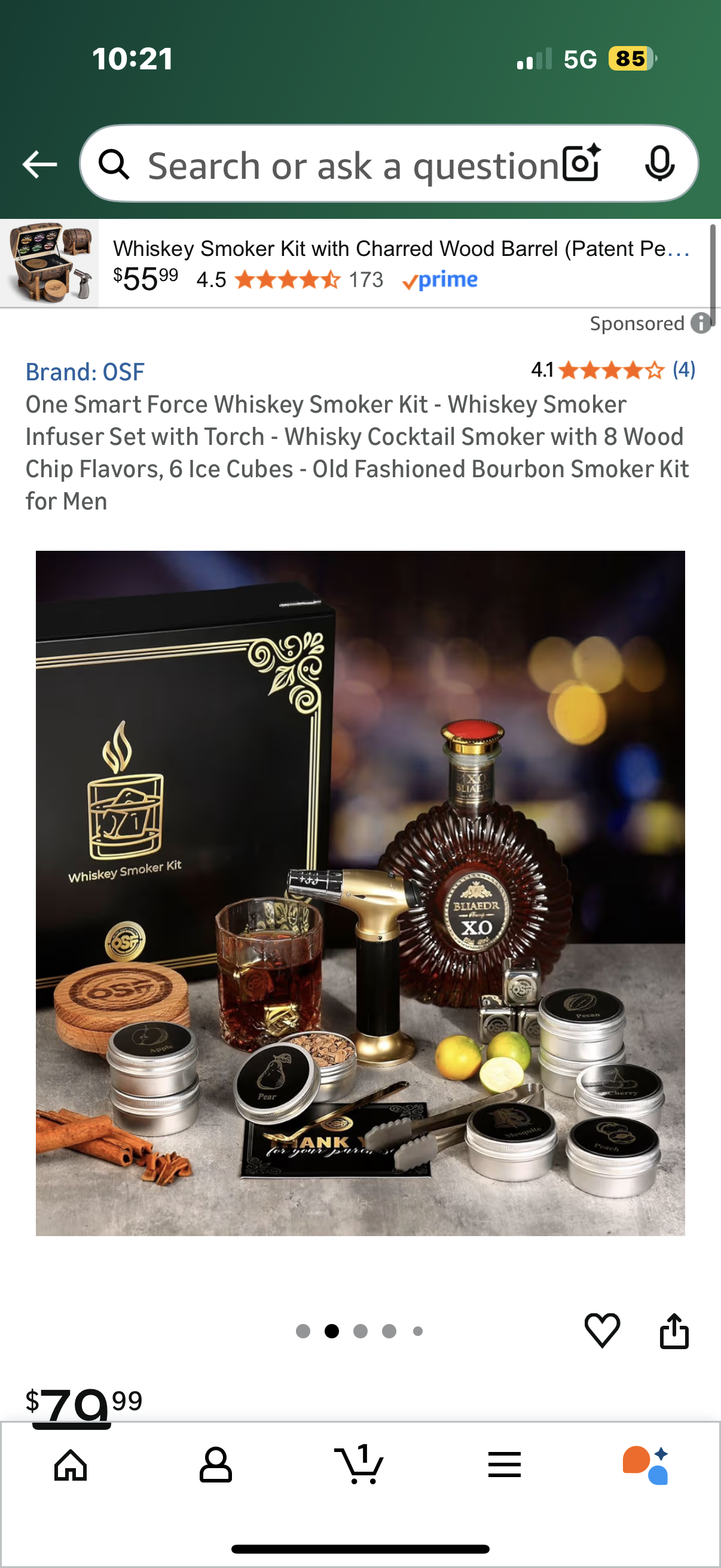 One Smart Force Whiskey Smoker Kit - Whiskey Smoker Infuser Set with Torch - Whisky Cocktail Smoker with 8 Wood Chip Flavors, 6 Ice Cubes - Old Fashioned Bourbon Smoker Kit for Men