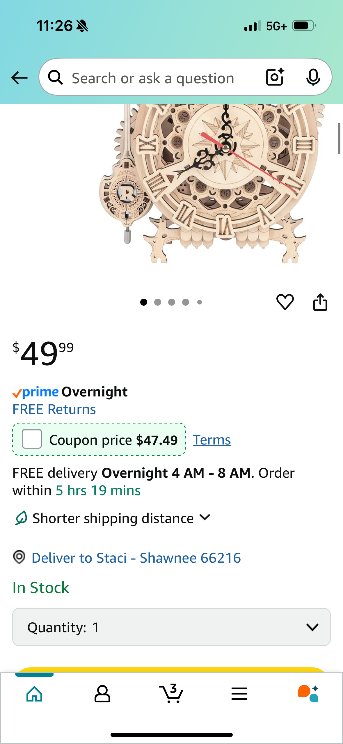 ROKR 3D Wooden Puzzle for Adults Owl Clock Model Kit Desk Clock Home Decor Unique Gift for Kids on Birthday/Christmas Day