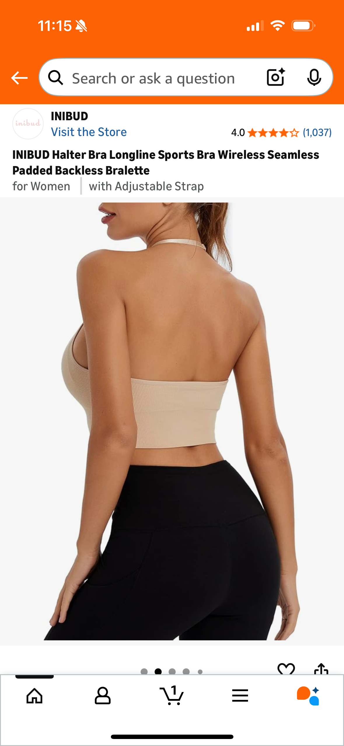 Halter Bra Longline Sports Bra Wireless Seamless Padded Backless Bralette (Size Small)