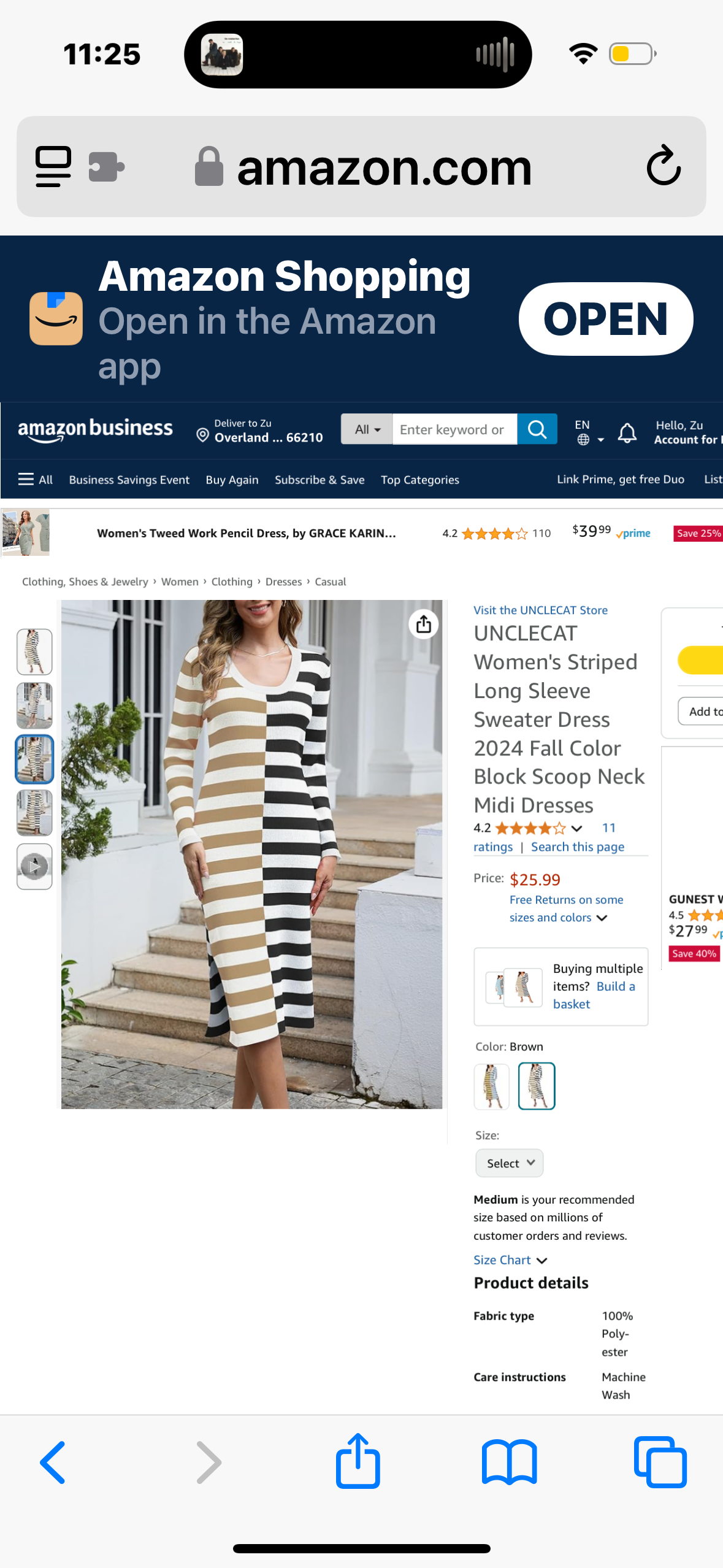 Women's Striped Long Sleeve Sweater Dress Fall Color Block Scoop Neck Midi Dresses (Size Medium)