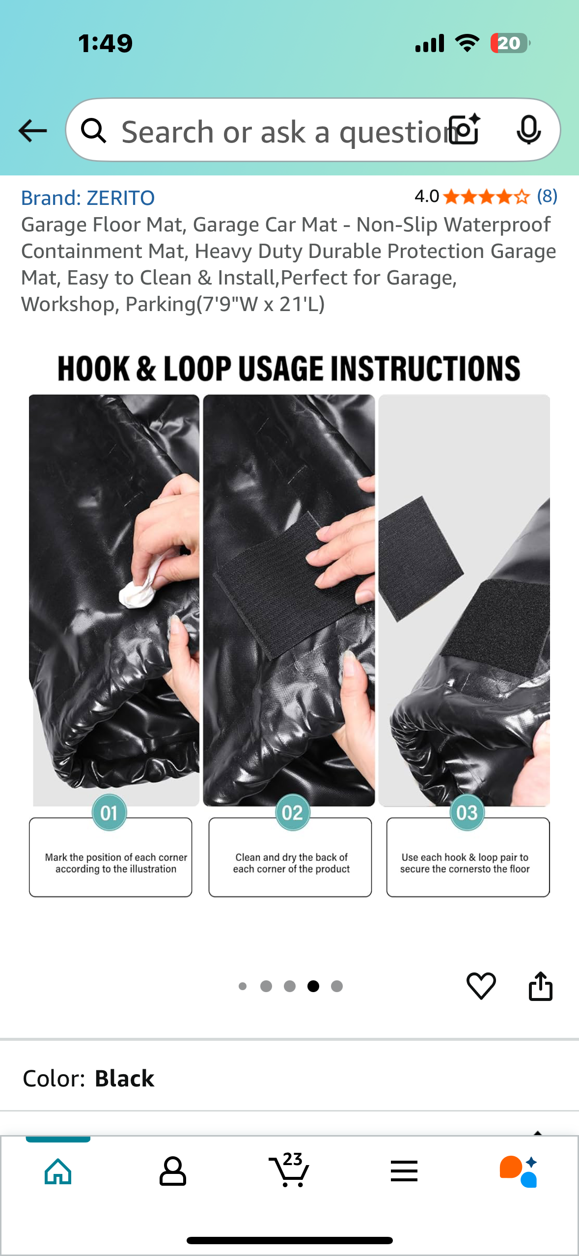 Garage Floor Mat, Non-Slip, Waterproof Containment Mat, Heavy Duty Durable Protection, Easy to Clean & Install, Perfect for Garage, Workshop, Parking(7'9"W x 21'L) (G827)
