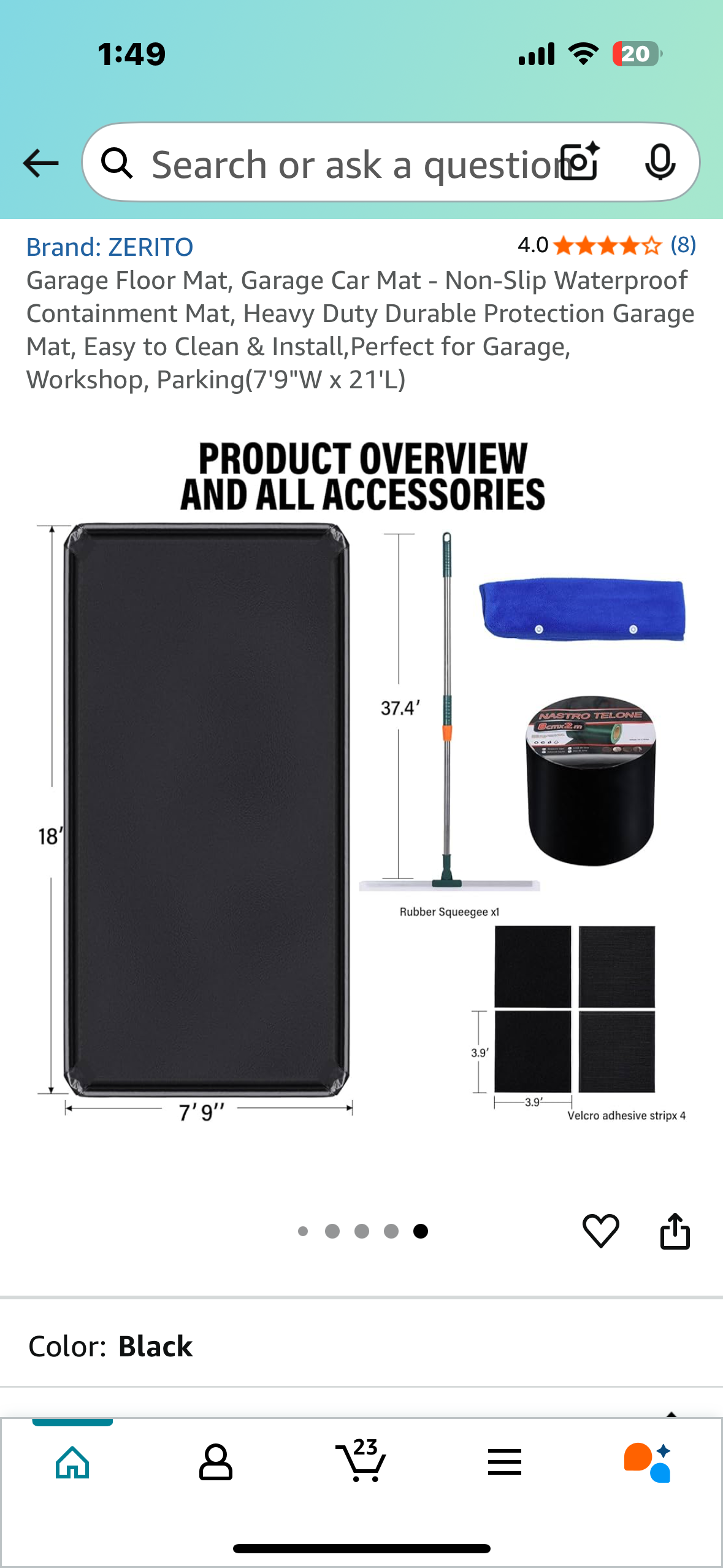 Garage Floor Mat, Non-Slip, Waterproof Containment Mat, Heavy Duty Durable Protection, Easy to Clean & Install, Perfect for Garage, Workshop, Parking(7'9"W x 21'L) (G827)