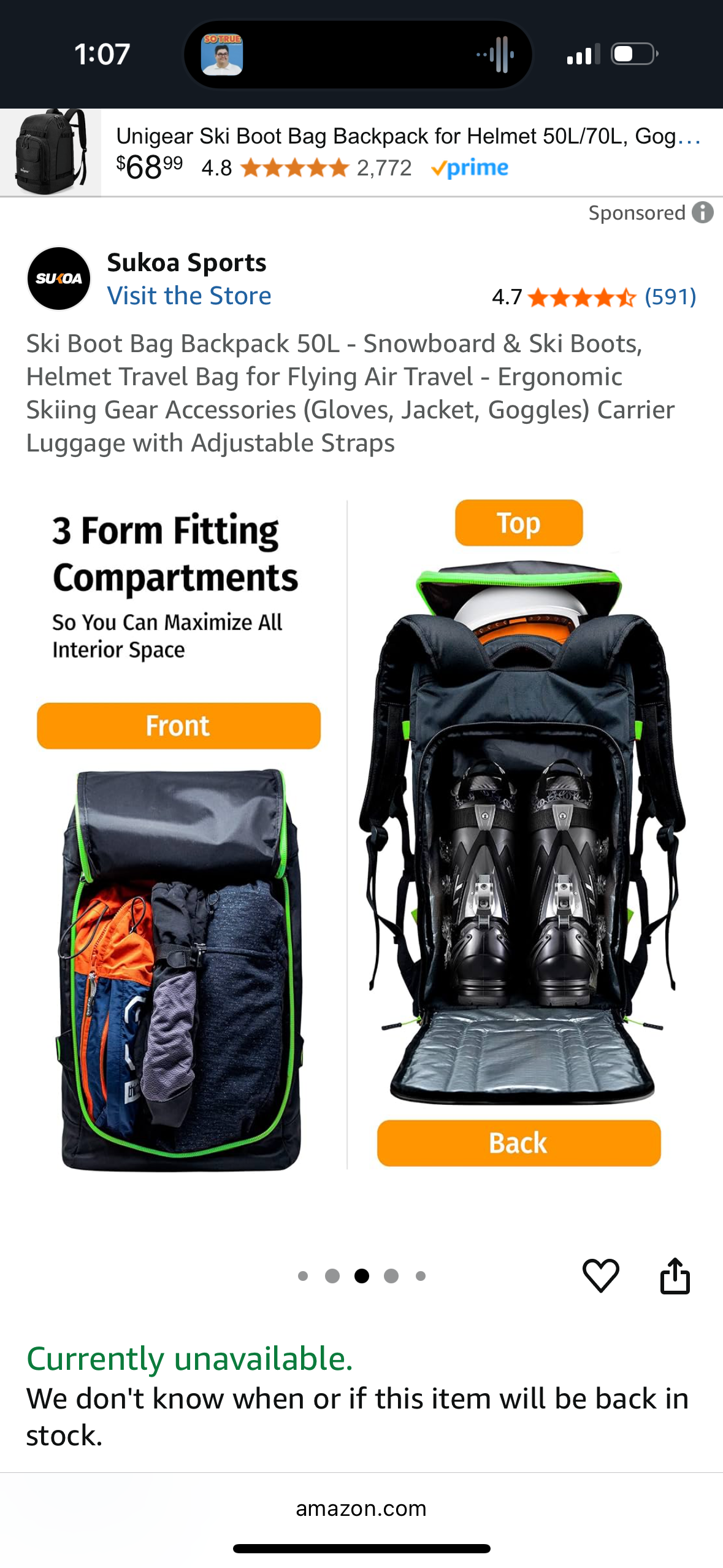 Ski Boot Bag Backpack 50L - Snowboard & Ski Boots, Helmet Travel Bag for Flying Air Travel - Ergonomic Skiing Gear Accessories (Gloves, Jacket, Goggles) Carrier Luggage with Adjustable Straps
