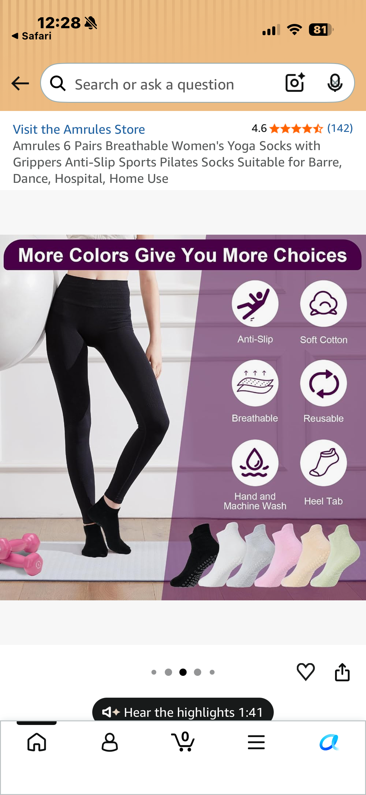 6 Pairs Breathable Women's Yoga Socks with Grippers Anti-Slip Sports Pilates Socks Suitable for Barre, Dance, Hospital, Home Use