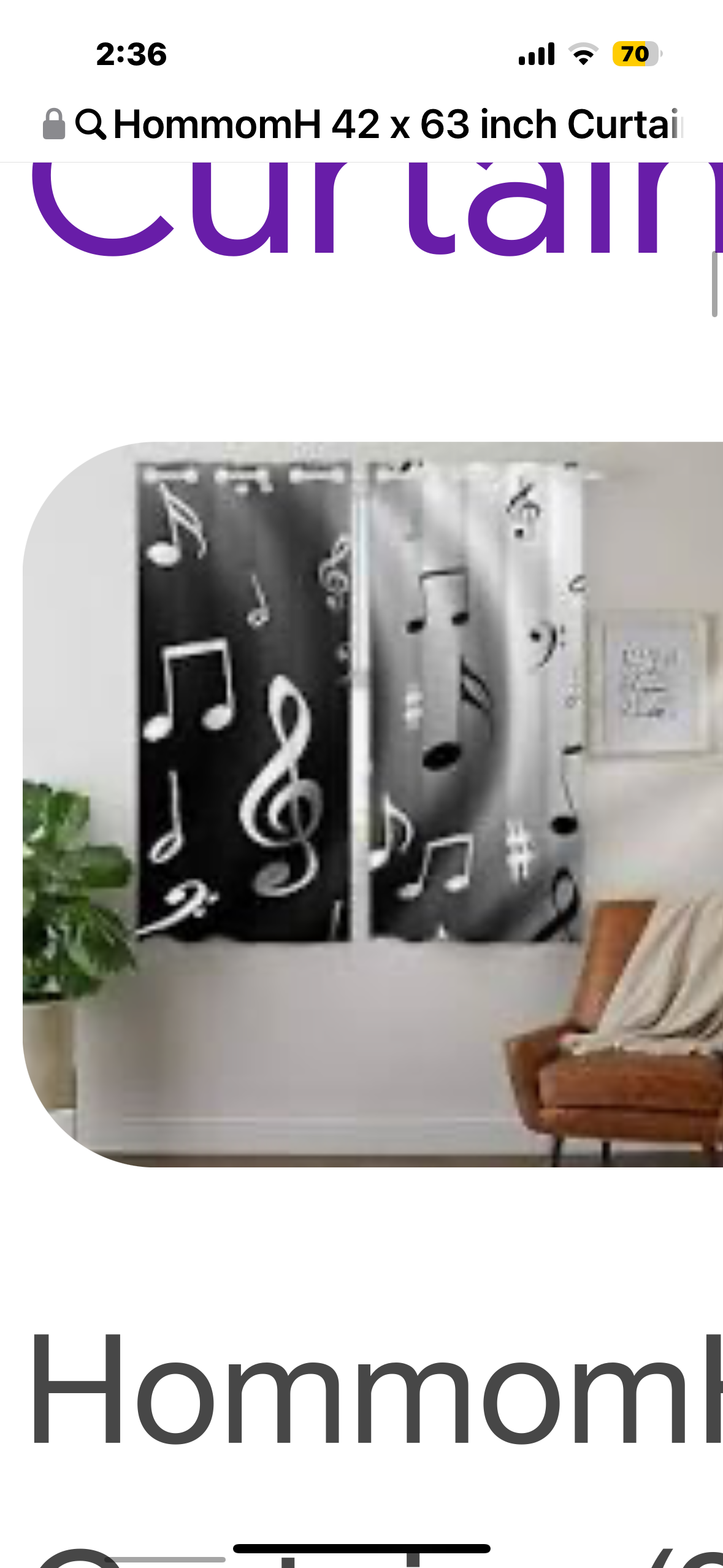 HommomH 42 x 63 inch Curtains (2 Panel) Grommet Top Darkening Blackout Room Music Musical Notes