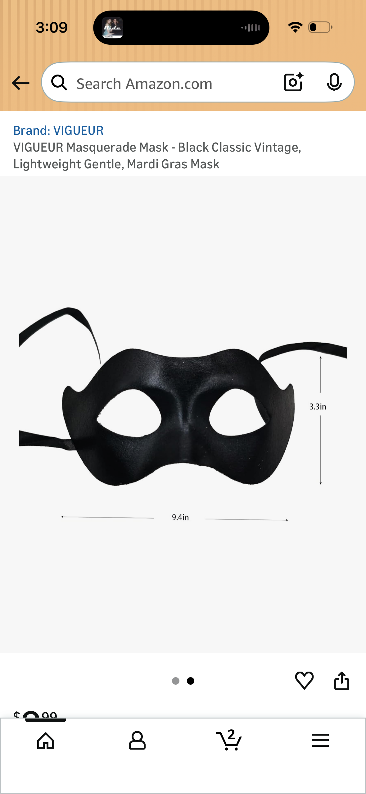 VIGUEUR Masquerade Mask - Black Classic Vintage, Lightweight Gentle, Mardi Gras Mask