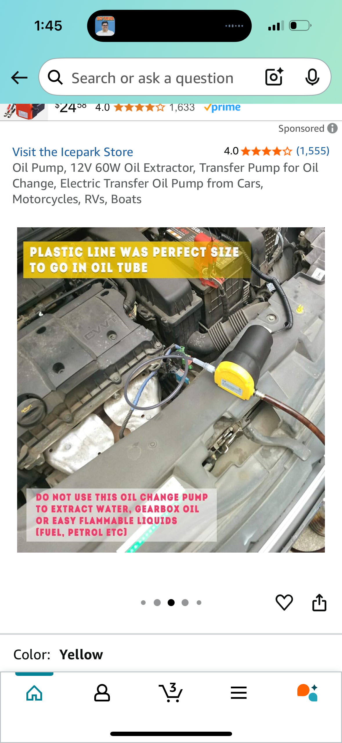 Oil Pump, 12V 60W Oil Extractor, Transfer Pump for Oil Change, Electric Transfer Oil Pump from Cars, Motorcycles, RVs, Boats
