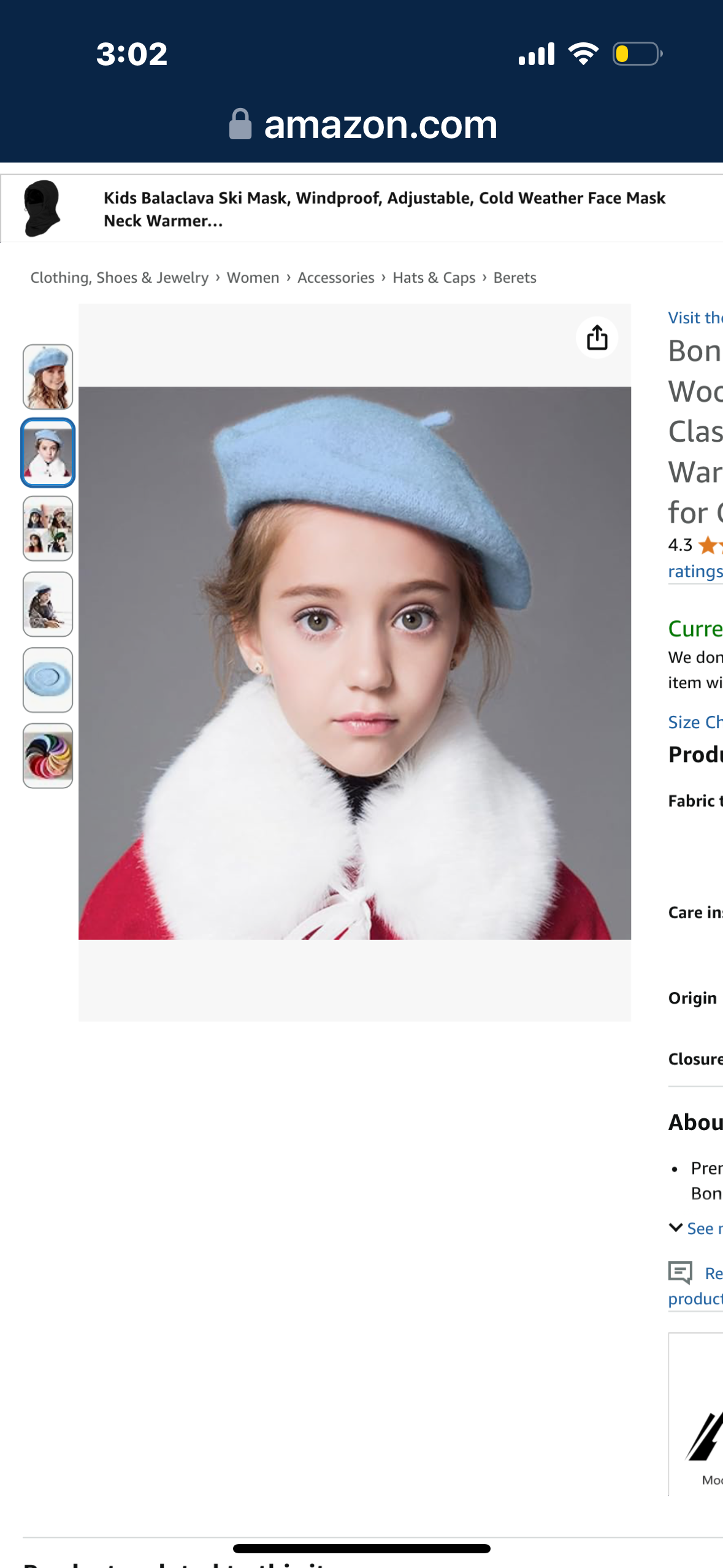 Bonaweite French Wool Berets Hat Classic Fashion Warm Beanie Cap for Girls