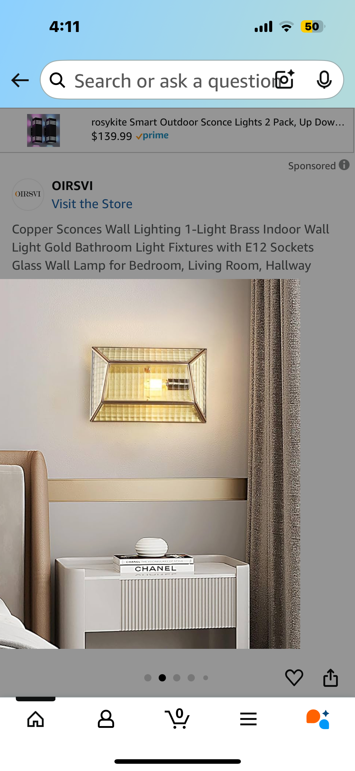 Copper Sconces Wall Lighting 1-Light Brass Indoor Wall Light Gold Bathroom Light Fixtures with E12 Sockets Glass Wall Lamp for Bedroom, Living Room, Hallway