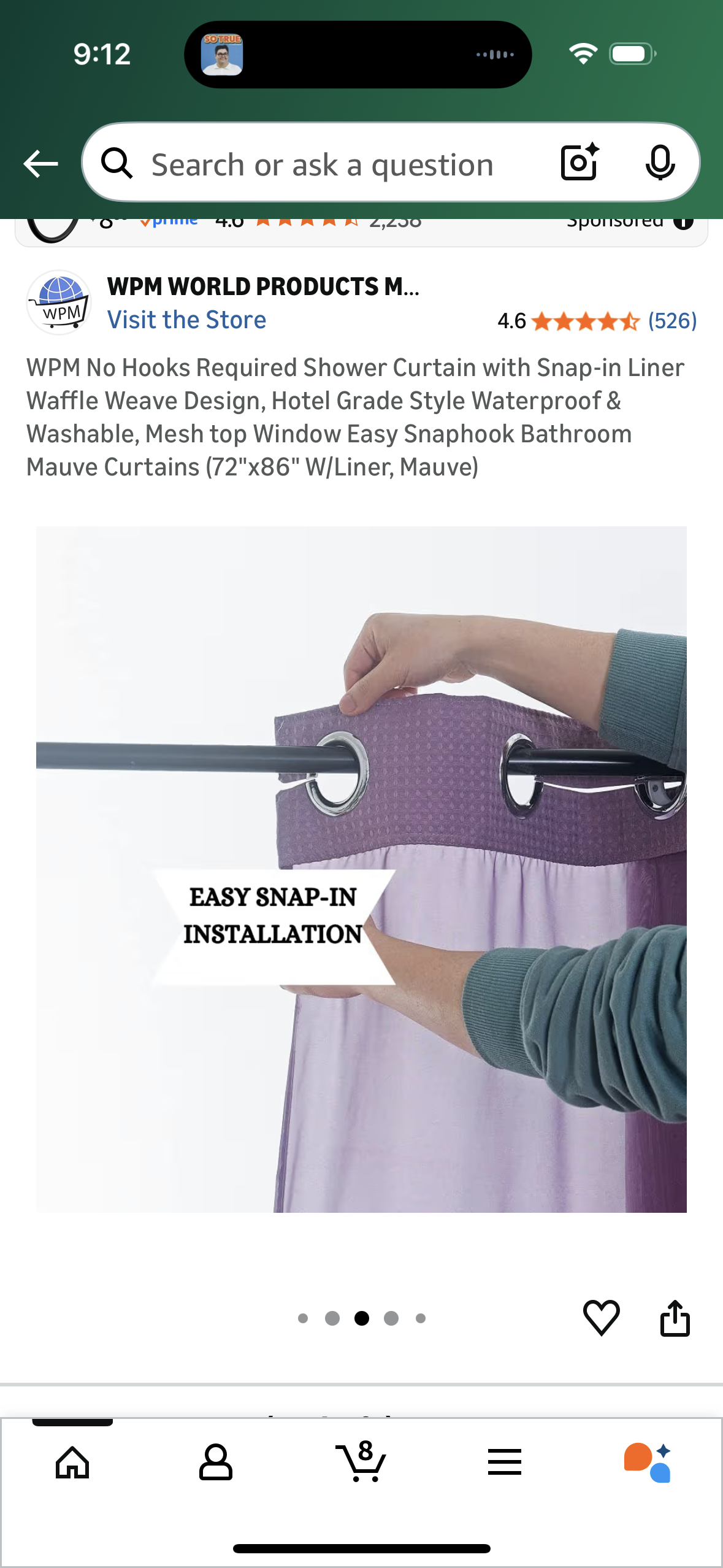 WPM No Hooks Required Shower Curtain with Snap-in Liner Waffle Weave Design, Hotel Grade Style Waterproof & Washable, Mesh top Window Easy Snaphook Bathroom Mauve Curtains (72"x86" W/Liner, Mauve)