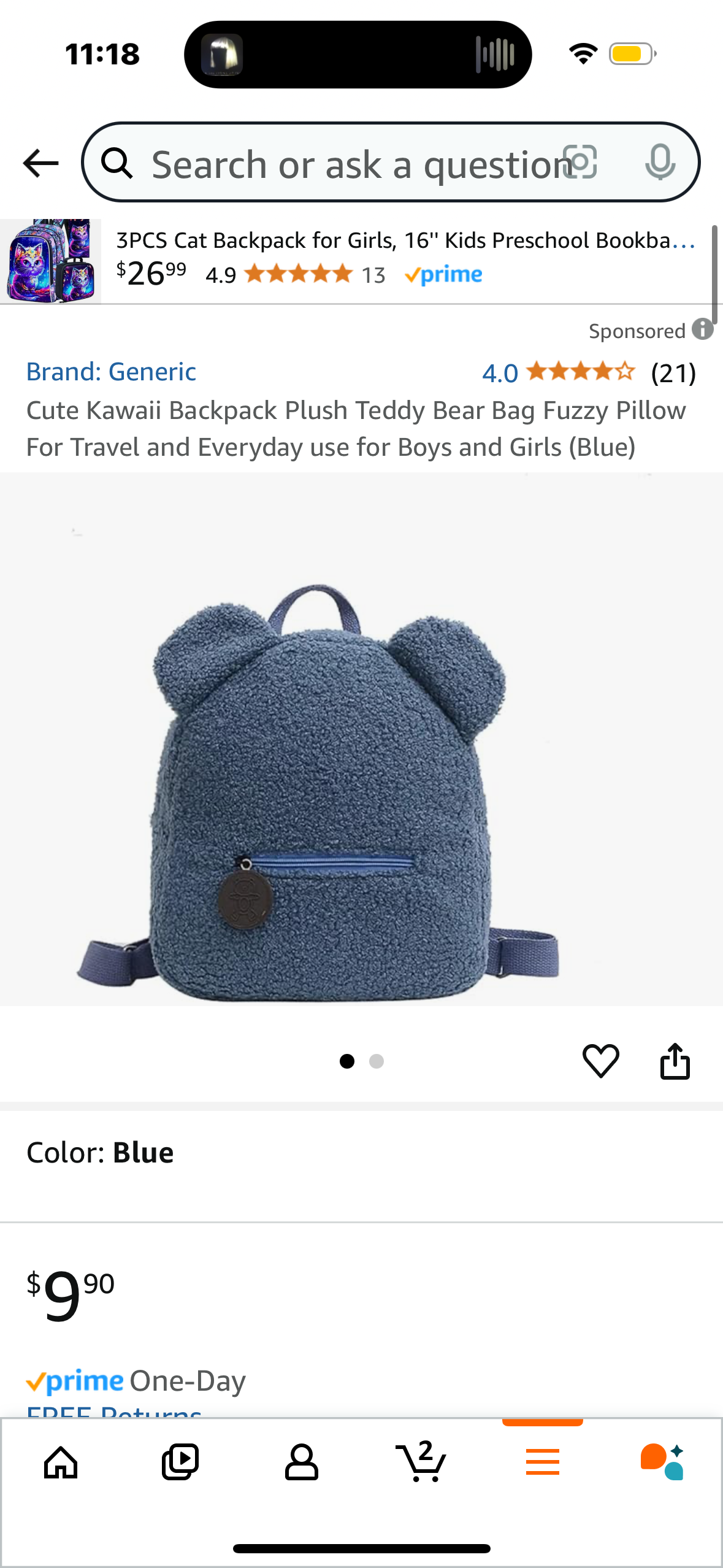 Cute Kawaii Backpack Plush Teddy Bear Bag Fuzzy Pillow For Travel and Everyday use (Blue)
