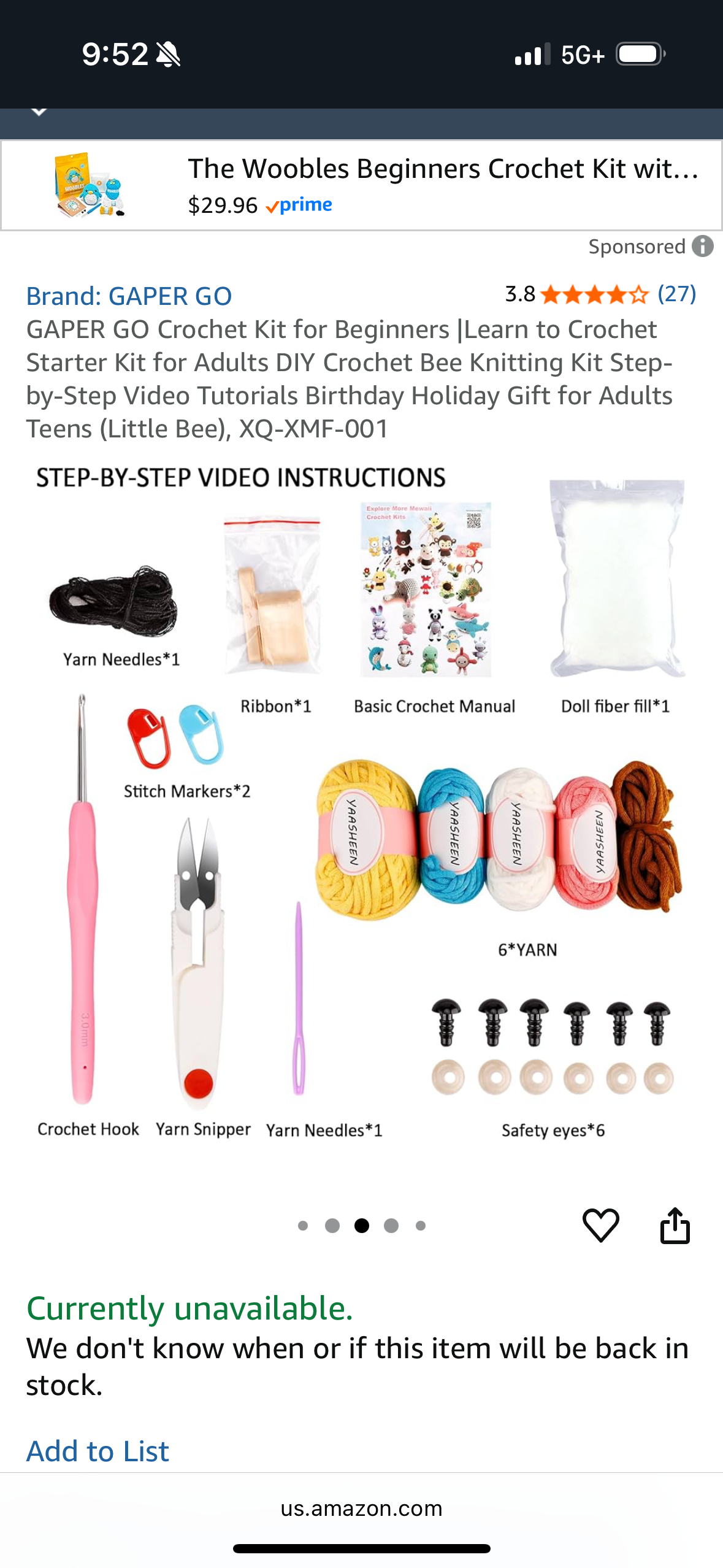 GAPER GO Crochet Kit for Beginners |Learn to Crochet Starter Kit for Adults DIY Crochet Bee Knitting Kit Step-by-Step Video Tutorials Birthday Holiday Gift for Adults Teens (Little Bee), XQ-XMF-001