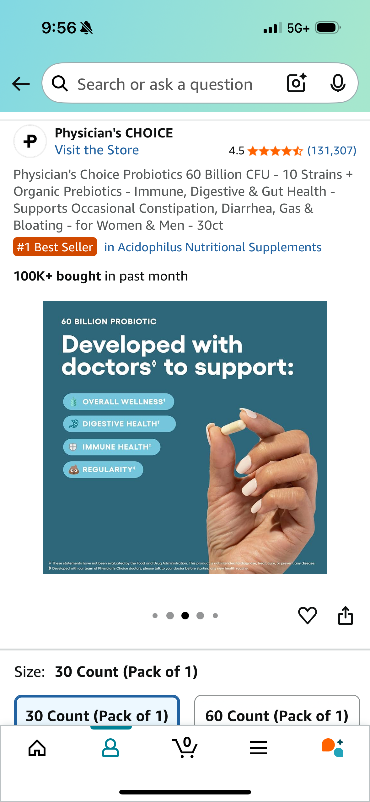 Physician's Choice Probiotics 60 Billion CFU - 10 Strains + Organic Prebiotics - Immune, Digestive & Gut Health - Supports Occasional Constipation, Diarrhea, Gas & Bloating - for Women & Men - 30ct