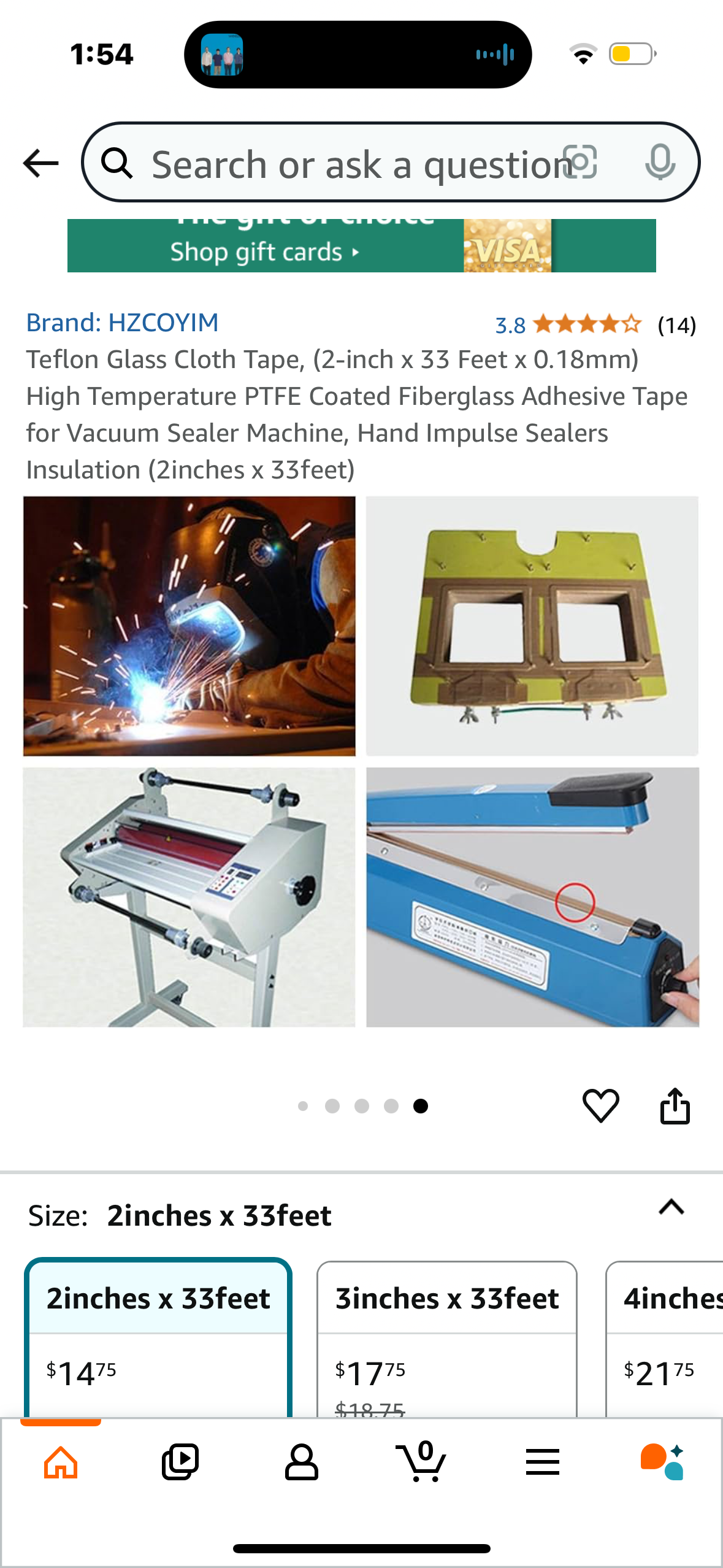 Teflon Glass Cloth Tape, (2-inch x 33 Feet x 0.18mm) High Temperature PTFE Coated Fiberglass Adhesive Tape for Vacuum Sealer Machine, Hand Impulse Sealers Insulation (2inches x 33feet)