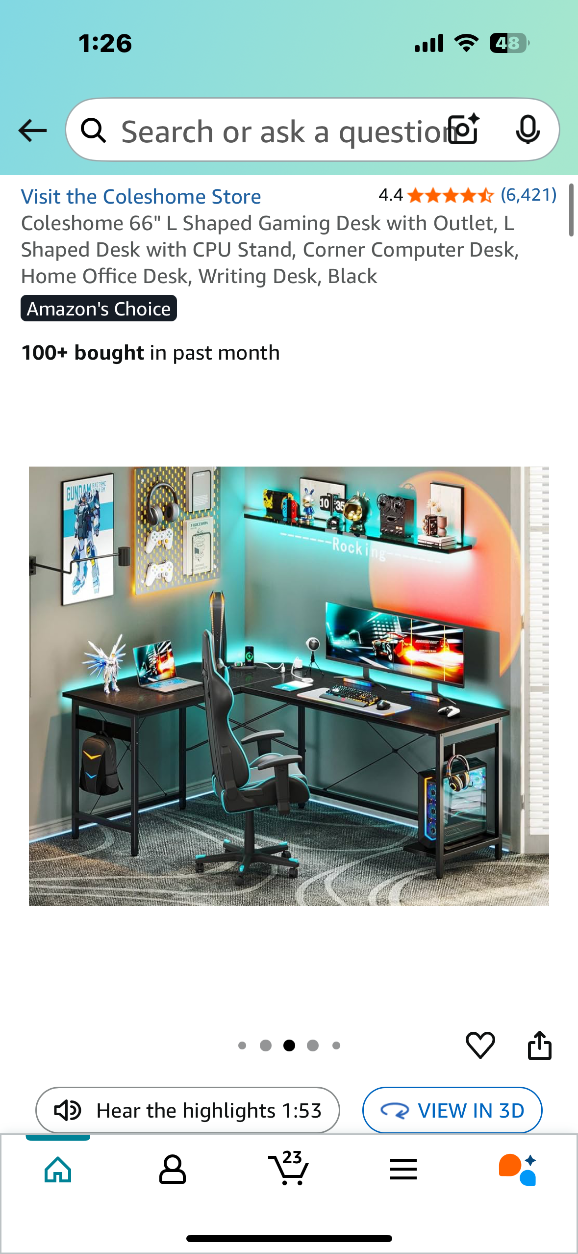 Coleshome 66" L Shaped Gaming Desk with Outlet, L Shaped Desk with CPU Stand, Corner Computer Desk, Home Office Desk, Writing Desk, Black (O432)
