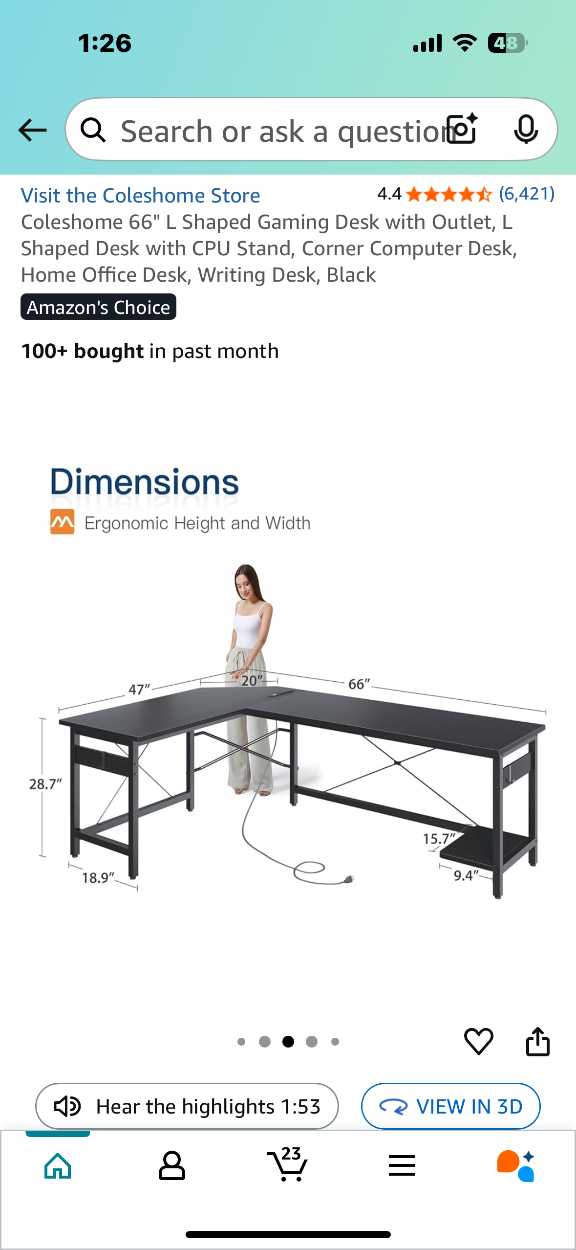 Coleshome 66" L Shaped Gaming Desk with Outlet, L Shaped Desk with CPU Stand, Corner Computer Desk, Home Office Desk, Writing Desk, Black (O432)