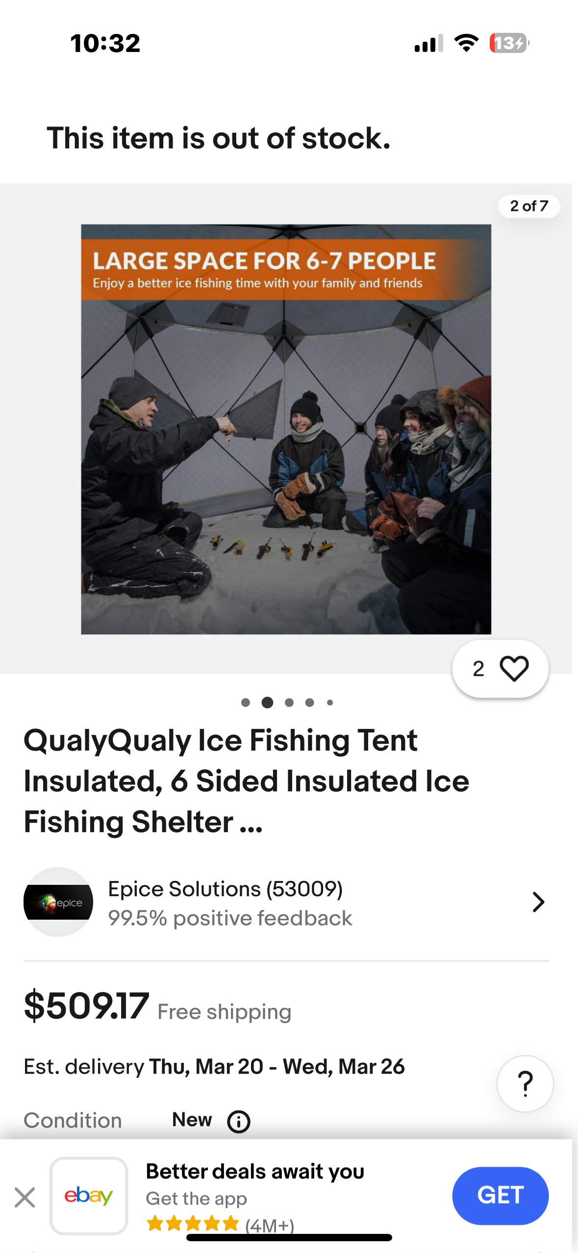 New - Large Ice Fishing Tent Insulated Pop Up Shelter (W329)