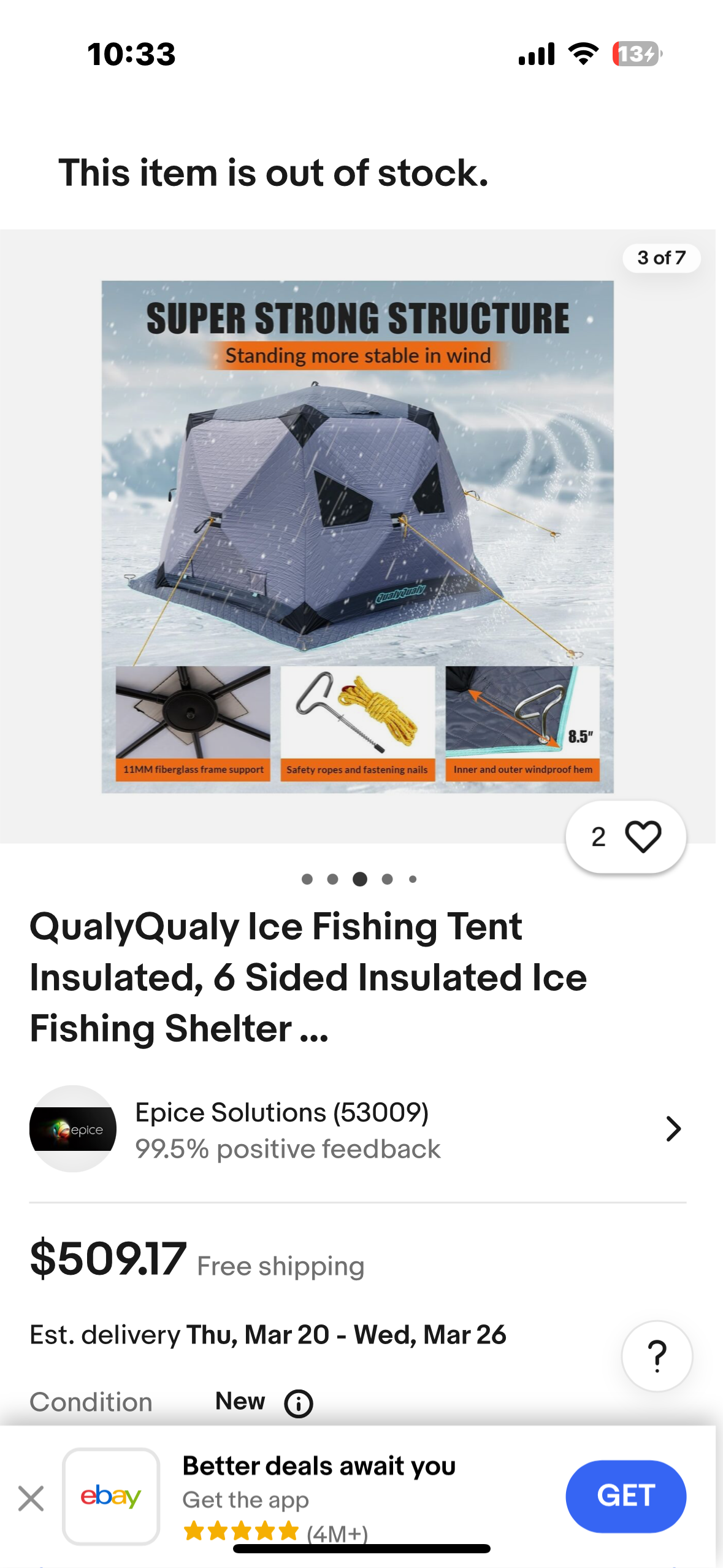 New - Large Ice Fishing Tent Insulated Pop Up Shelter (W329)