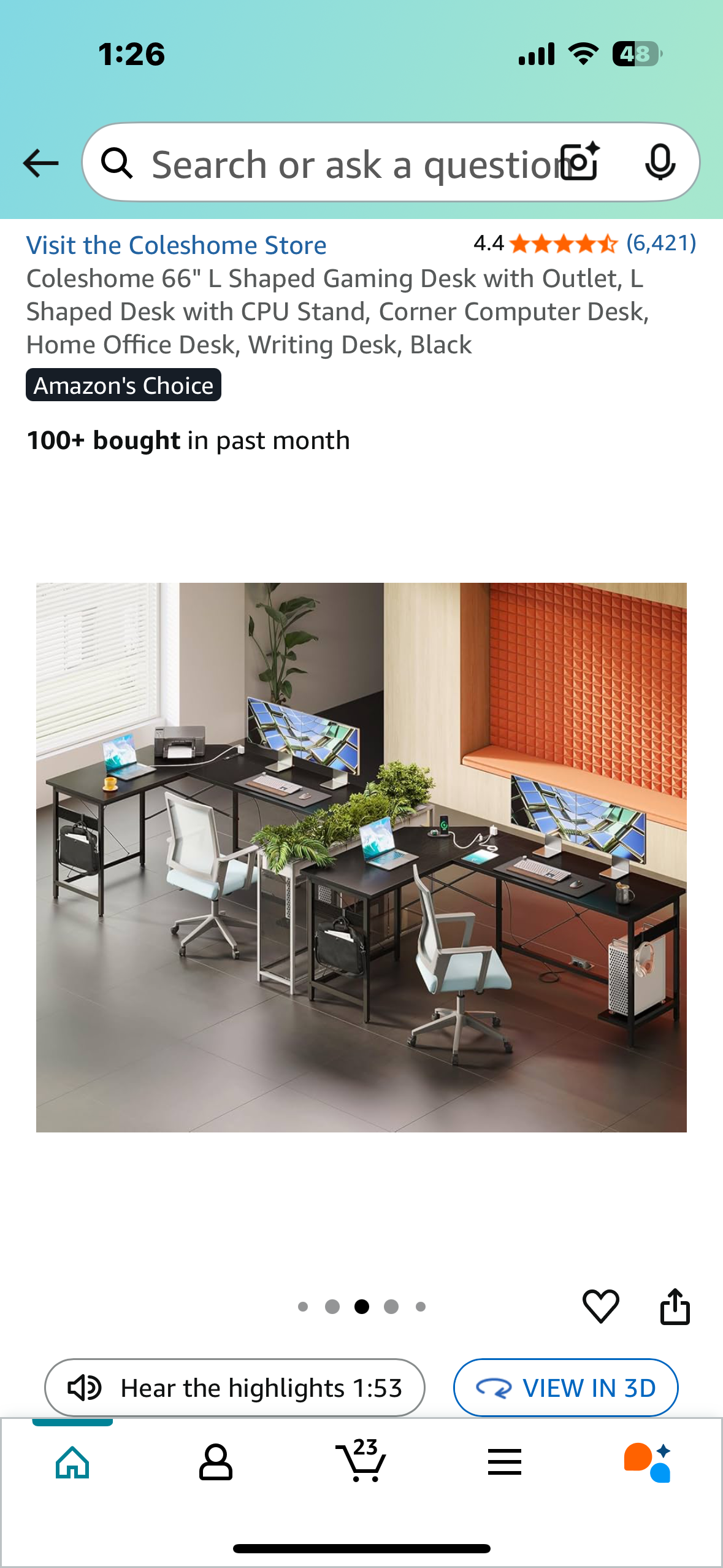 Coleshome 66" L Shaped Gaming Desk with Outlet, L Shaped Desk with CPU Stand, Corner Computer Desk, Home Office Desk, Writing Desk, Black (O432)