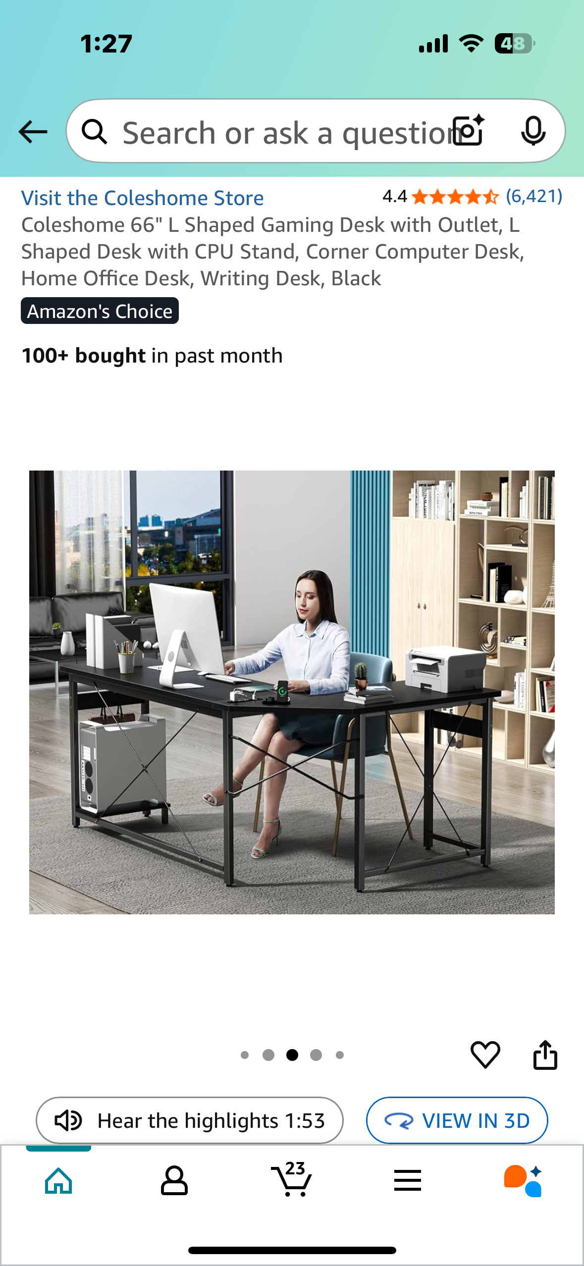 Coleshome 66" L Shaped Gaming Desk with Outlet, L Shaped Desk with CPU Stand, Corner Computer Desk, Home Office Desk, Writing Desk, Black (O432)