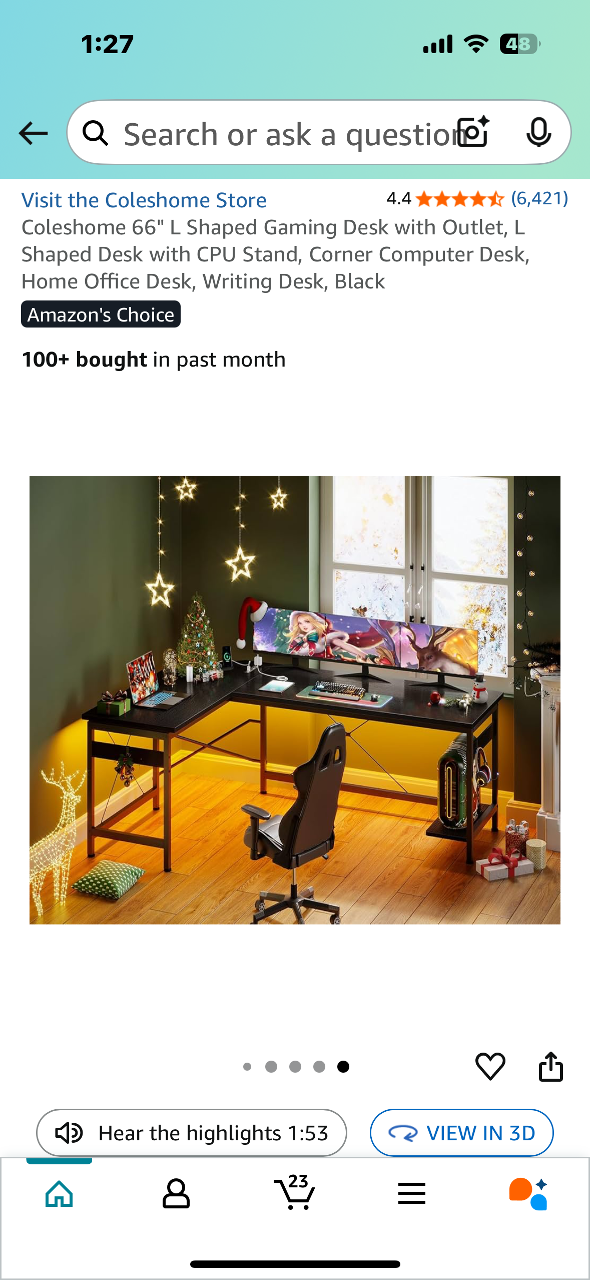Coleshome 66" L Shaped Gaming Desk with Outlet, L Shaped Desk with CPU Stand, Corner Computer Desk, Home Office Desk, Writing Desk, Black (O432)
