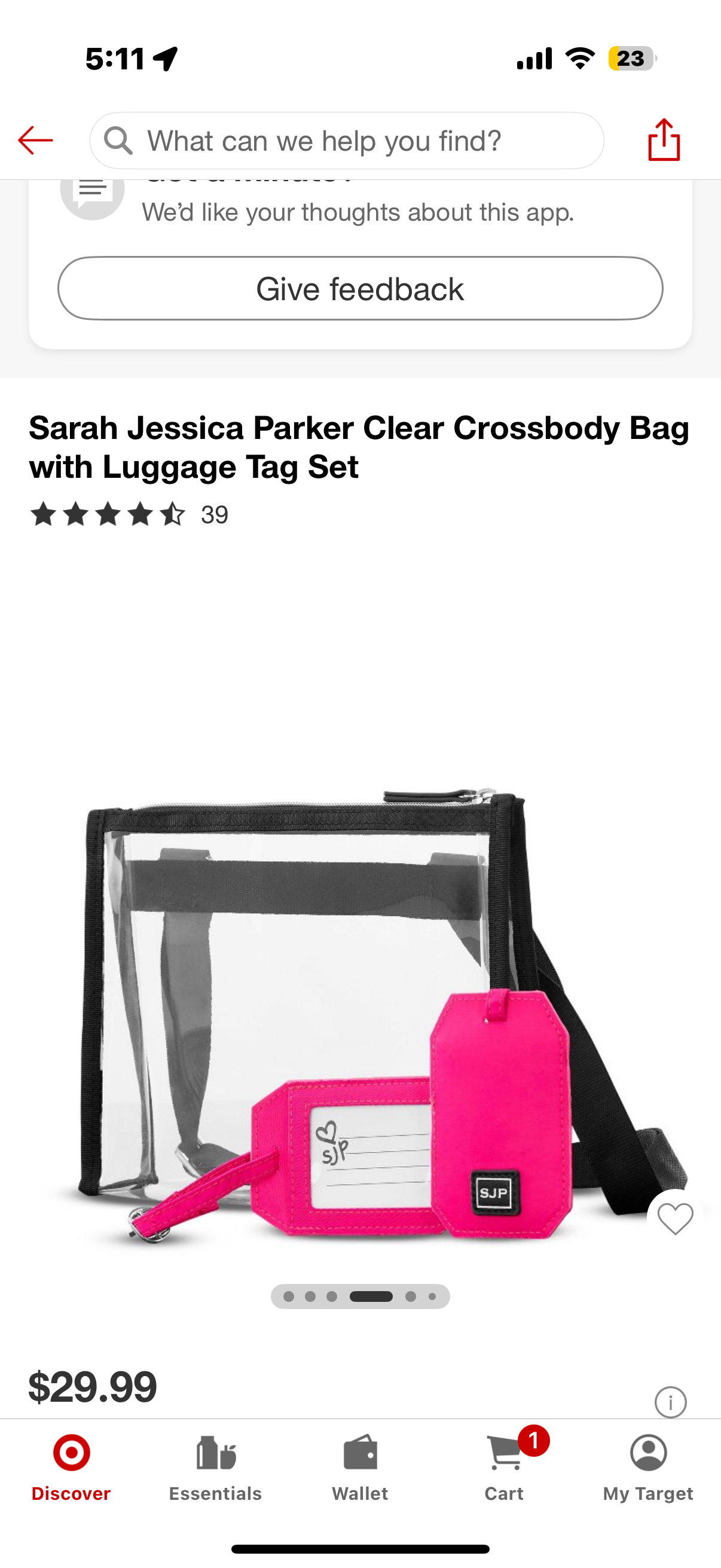 Sarah Jessica Parker Clear Crossbody Bag with Luggage Tag Set