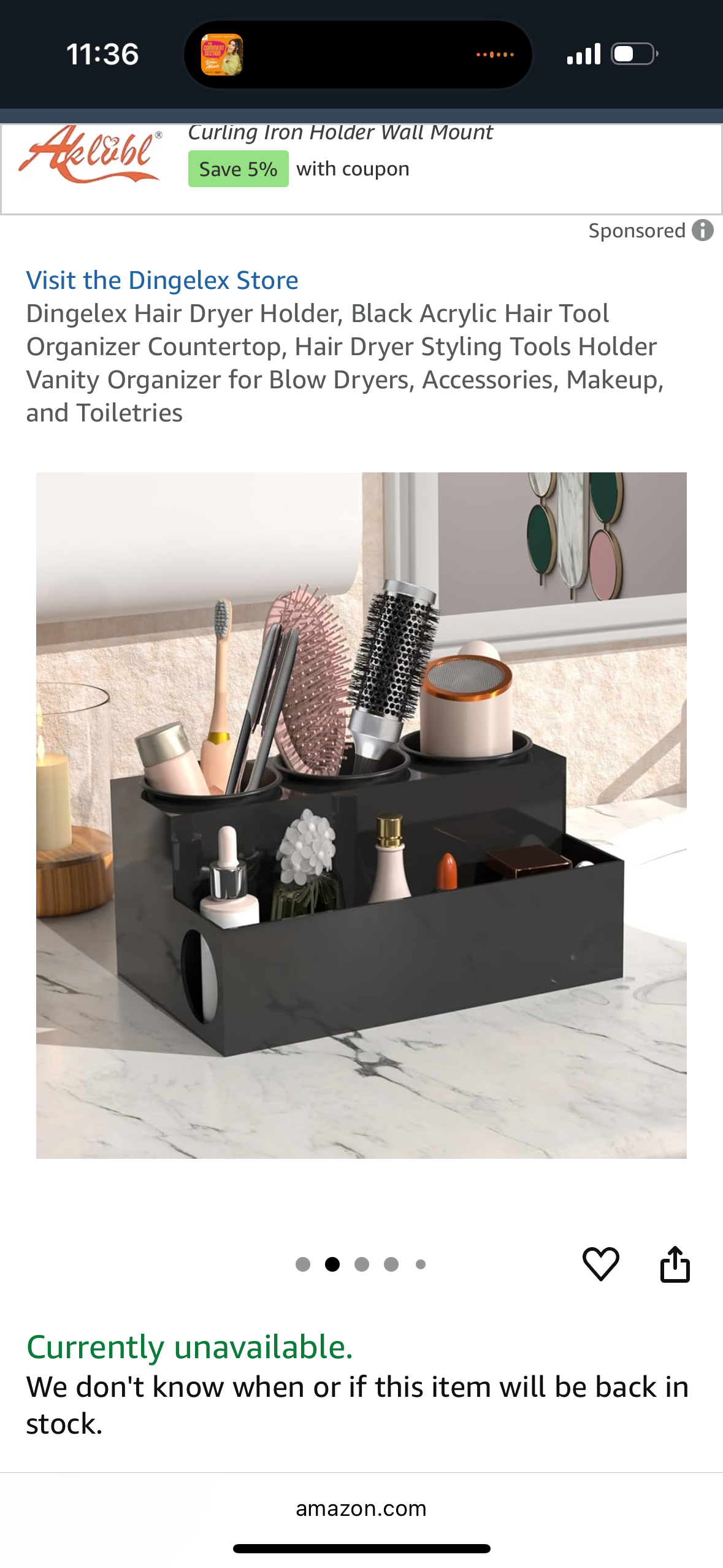 Dingelex Hair Dryer Holder, Black Acrylic Hair Tool Organizer Countertop, Hair Dryer Styling Tools Holder Vanity Organizer for Blow Dryers, Accessories, Makeup, and Toiletries