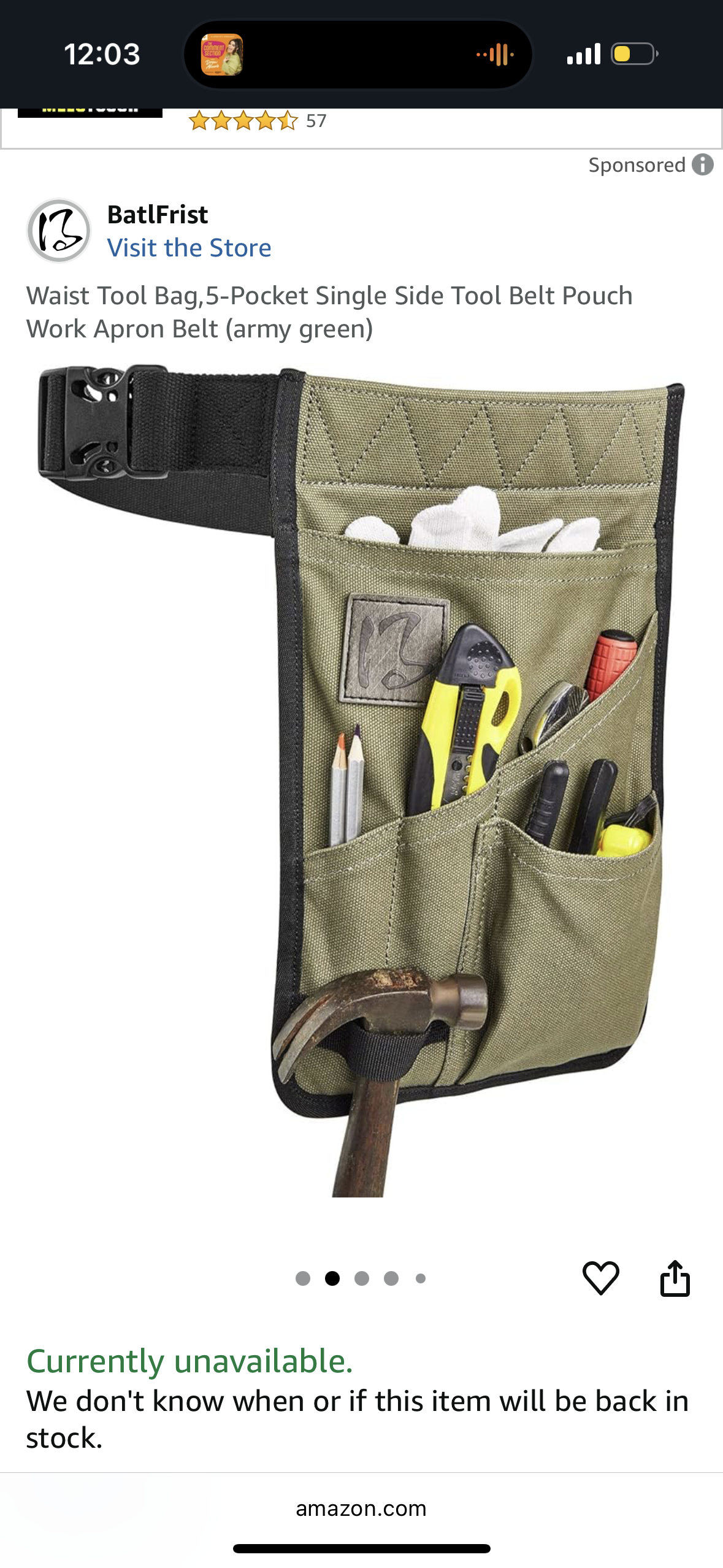 BatlFrist Waist Tool Bag,5-Pocket Single Side Tool Belt Pouch Work Apron Belt (army green)