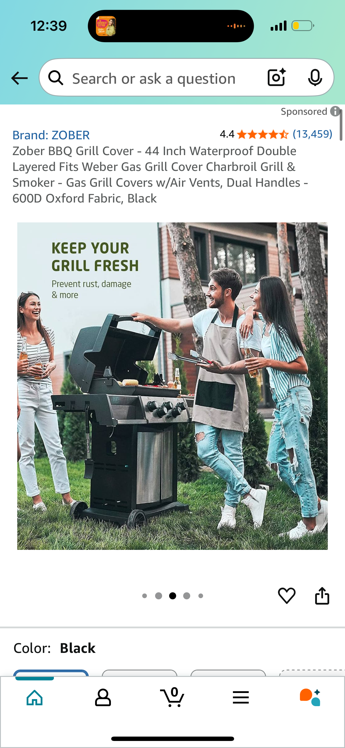 Zober BBQ Grill Cover - 44 Inch Waterproof Double Layered Fits Weber Gas Grill Cover Charbroil Grill & Smoker - Gas Grill Covers w/Air Vents, Dual Handles - 600D Oxford Fabric, Black