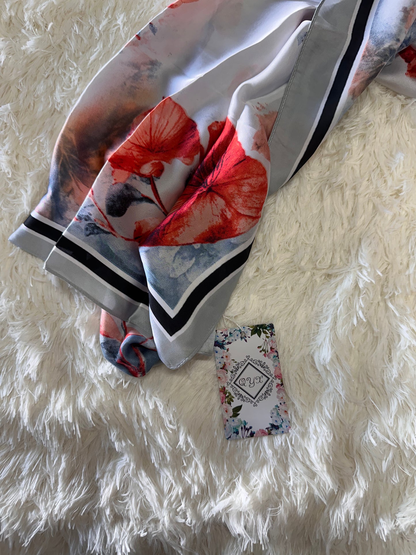 Women’s Fashion Satin Floral Neck Scarf, Hijab Wrap