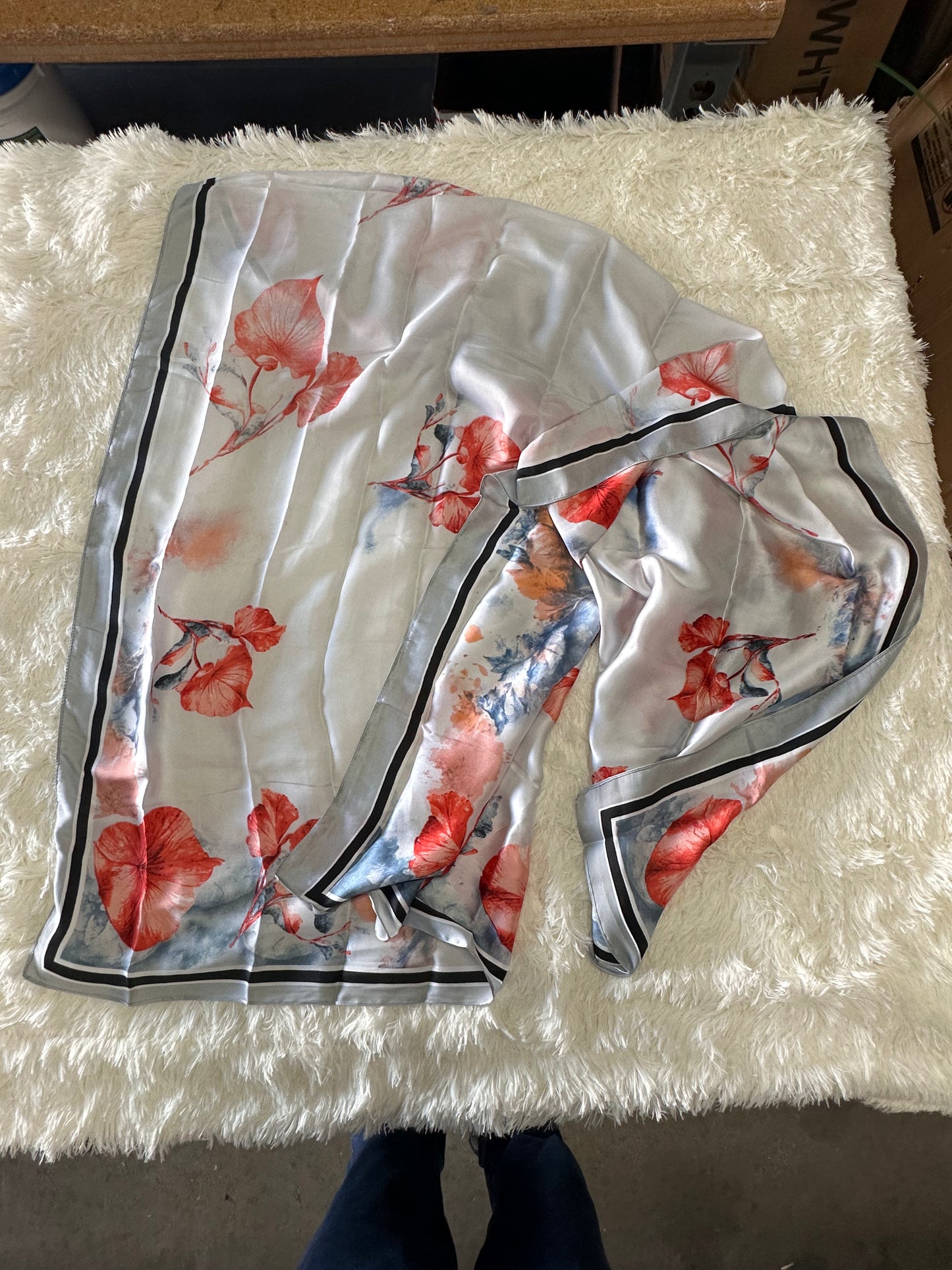 Women’s Fashion Satin Floral Neck Scarf, Hijab Wrap