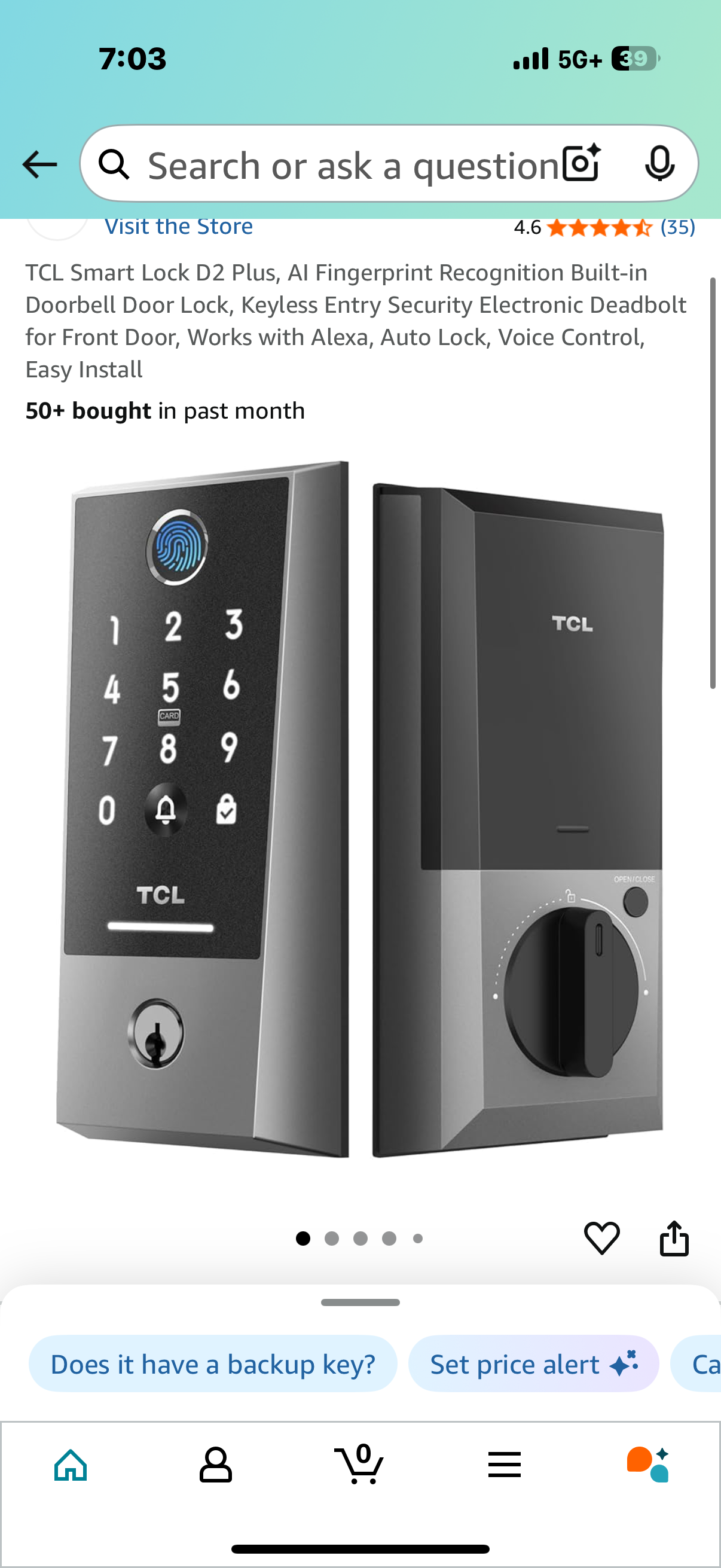 TCL Smart Lock D2 Plus, AI Fingerprint Recognition Built-in Doorbell Door Lock, Keyless Entry Security Electronic Deadbolt for Front Door, Works with Alexa, Auto Lock, Voice Control, Easy Install