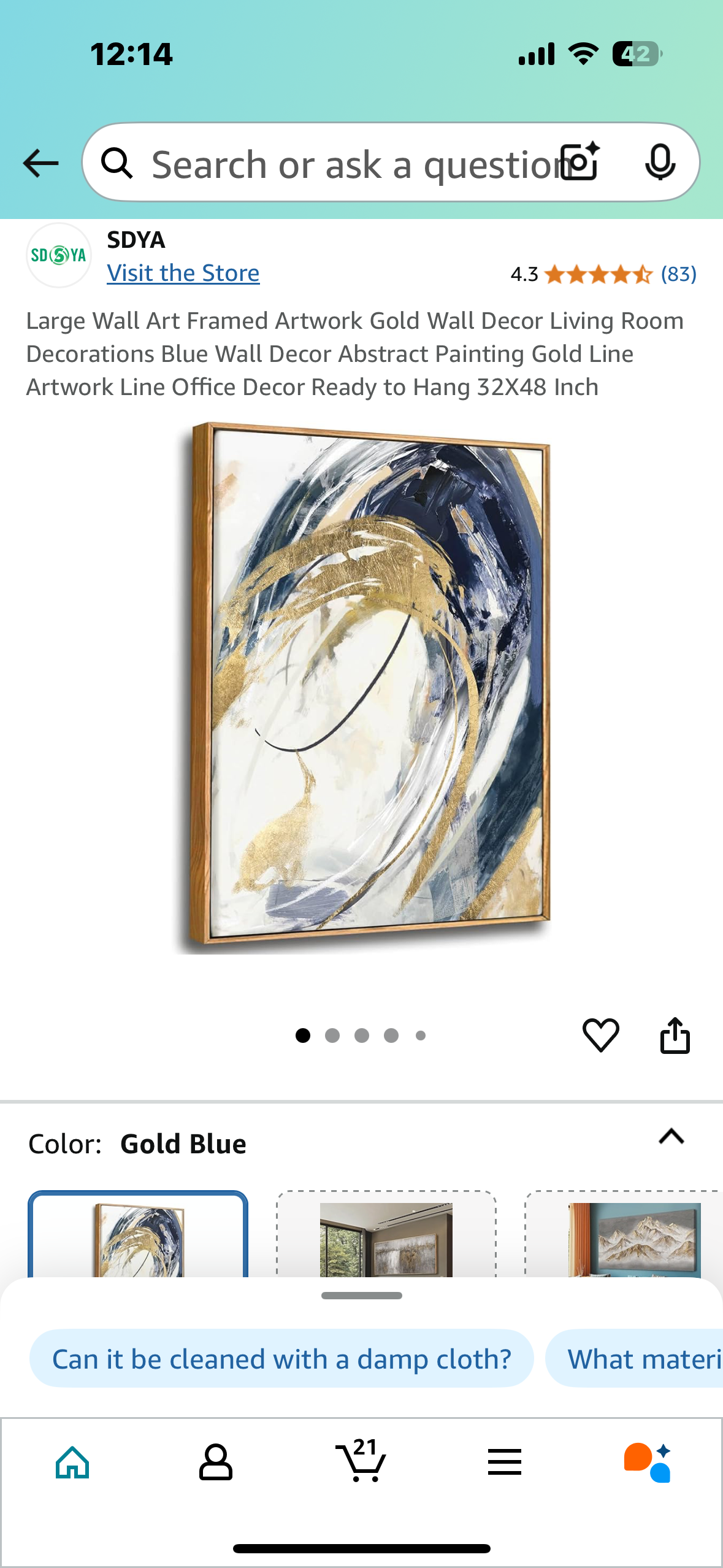 New - Framed Canvas Abstract Artwork 32”x 48” (L873)
