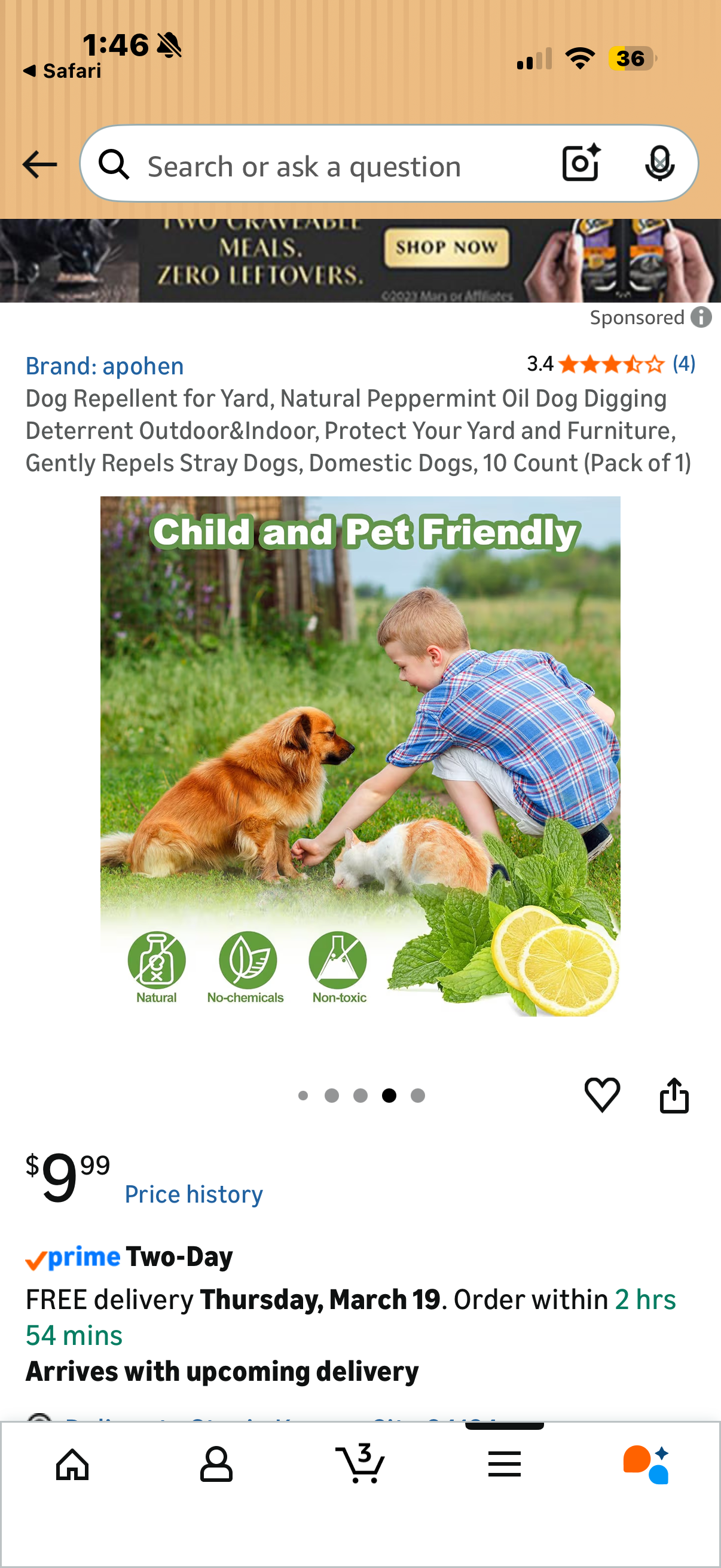 Dog Repellent for Yard, Natural Peppermint Oil Dog Digging Deterrent Outdoor&Indoor, Protect Your Yard and Furniture, Gently Repels Stray Dogs, Domestic Dogs, 10 Count