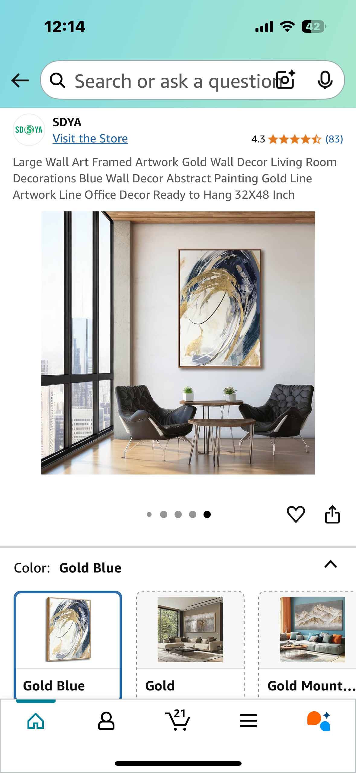 New - Framed Canvas Abstract Artwork 32”x 48” (L873)