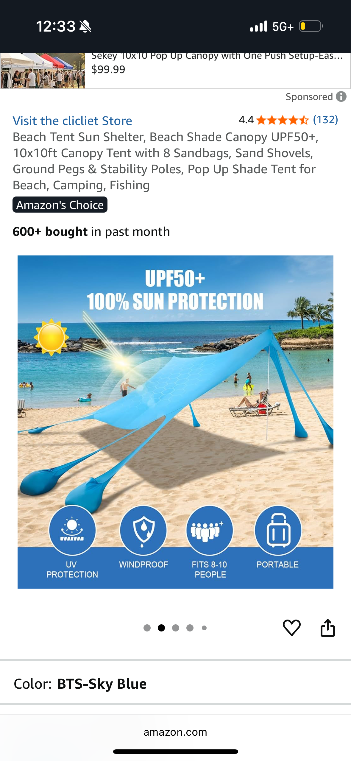 10x10 FT Beach Tent,Portable Camping Outdoor Sun Shade Shelter UPF50+ Canopy