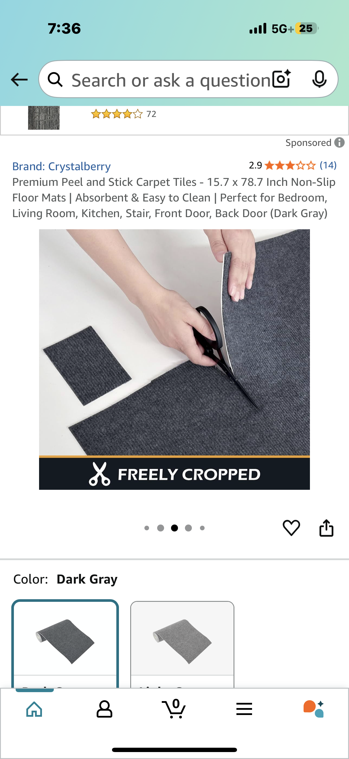 Premium Peel and Stick Carpet Tiles - 15.7 x 78.7 Inch Non-Slip Floor Mats | Absorbent & Easy to Clean | Perfect for Bedroom, Living Room, Kitchen, Stair, Front Door, Back Door (Dark Gray