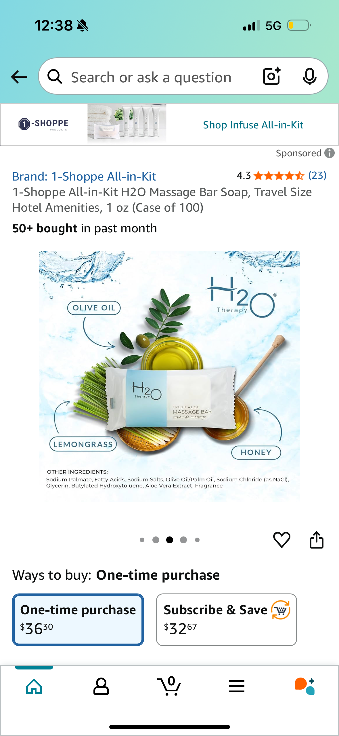 1-Shoppe All-in-Kit H2O Massage Bar Soap, Travel Size Hotel Amenities, 1 oz (Case of 100)