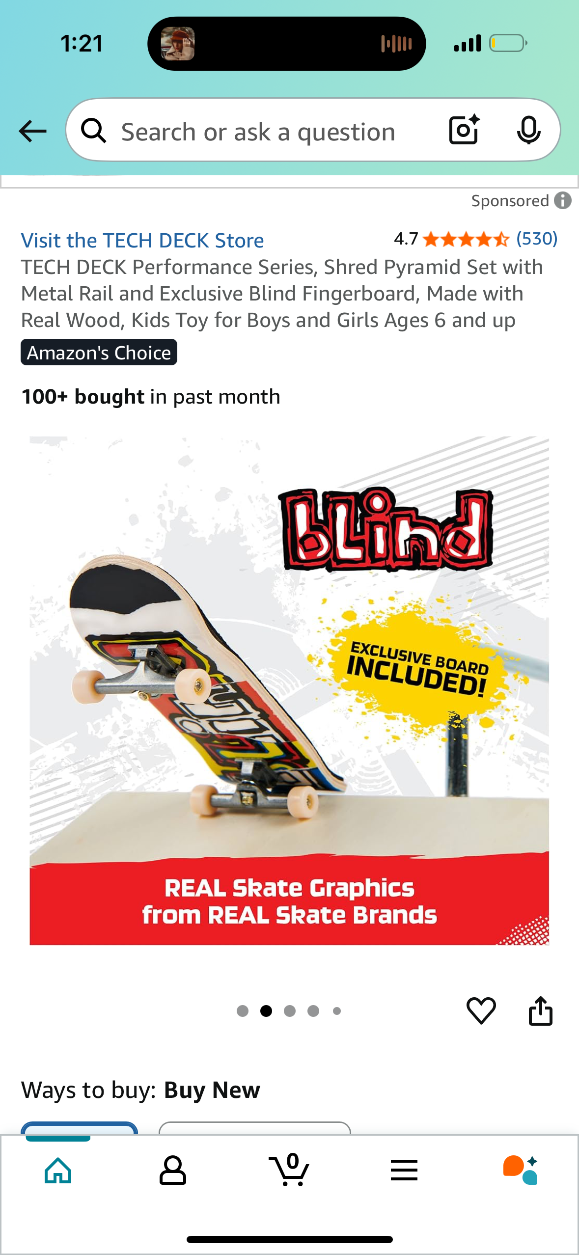 TECH DECK Performance Series, Shred Pyramid Set with Metal Rail and Exclusive Blind Fingerboard, Made with Real Wood, Kids Toy for Boys and Girls Ages 6 and up