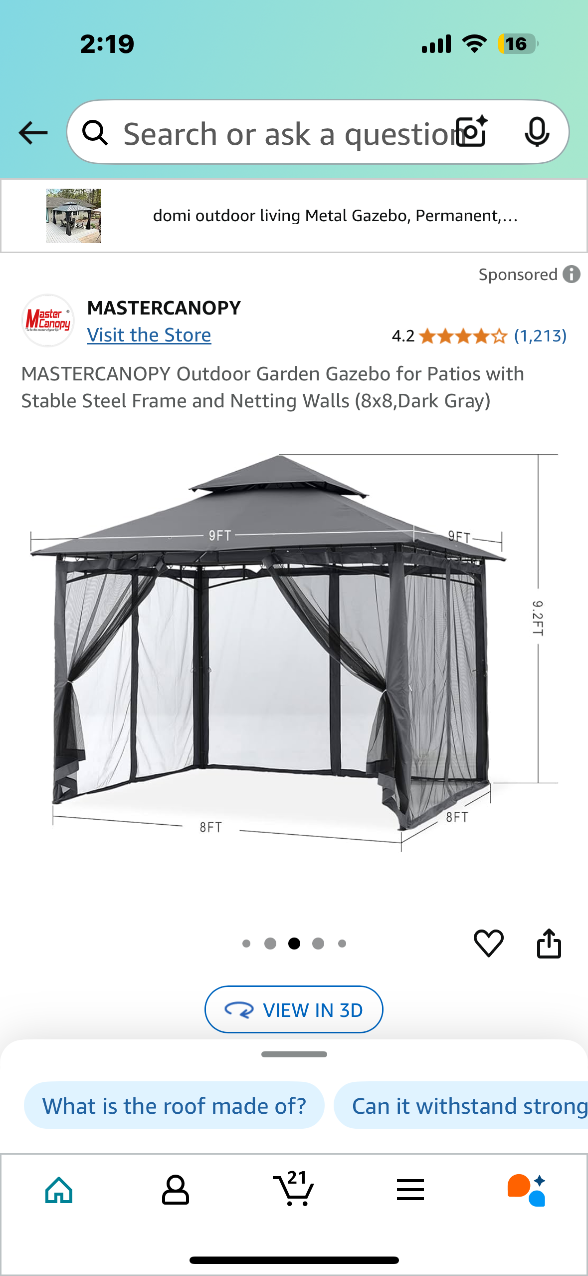 New - MASTERCANOPY Outdoor Garden Gazebo with Stable Steel Frame and Netting Walls (8x8,Dark Gray) (G752)