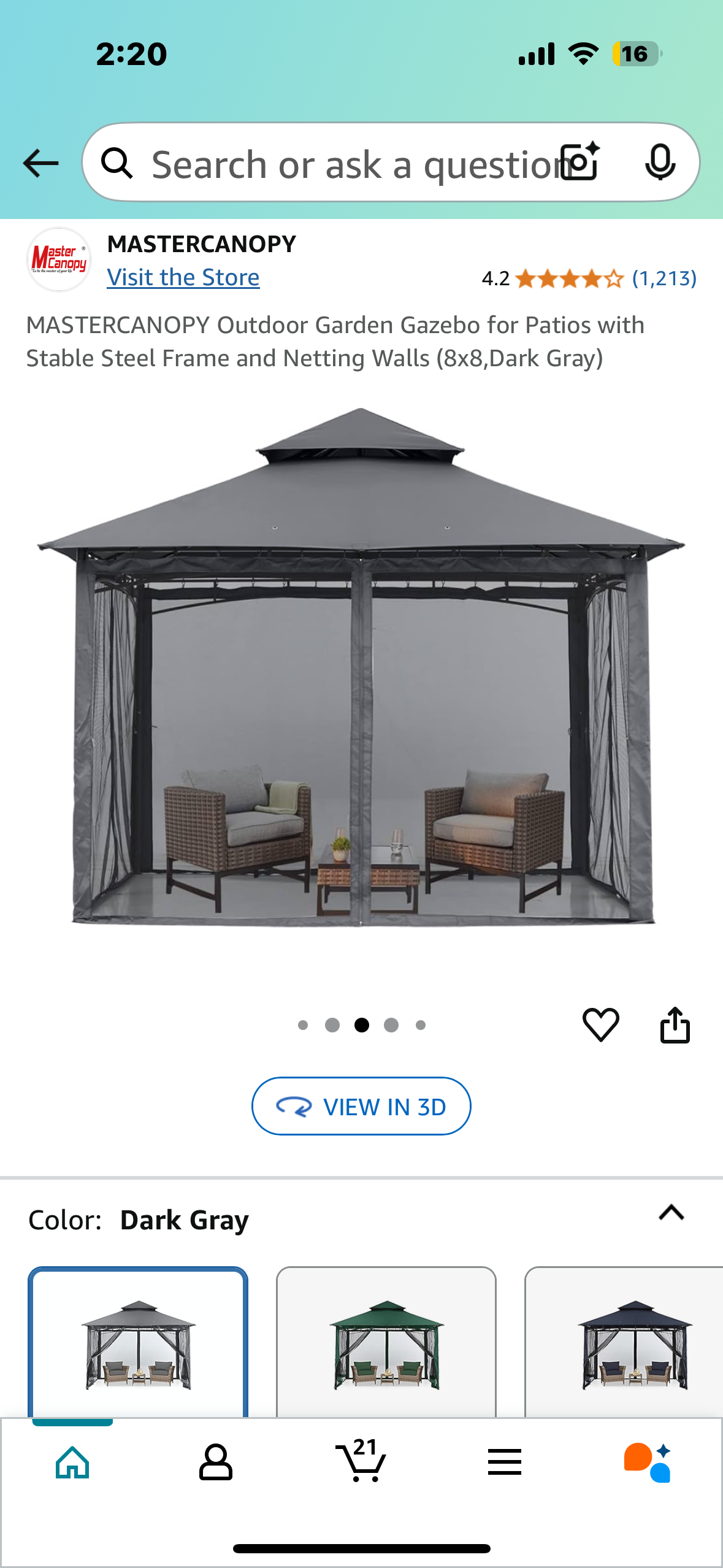 New - MASTERCANOPY Outdoor Garden Gazebo with Stable Steel Frame and Netting Walls (8x8,Dark Gray) (G752)
