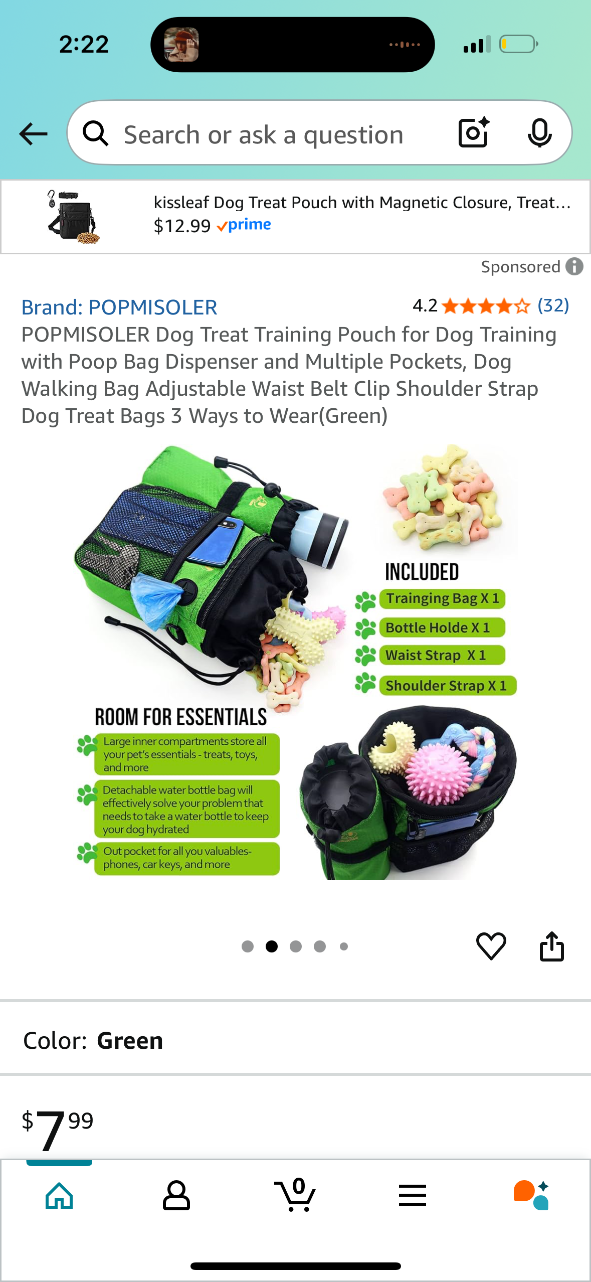 POPMISOLER Dog Treat Training Pouch for Dog Training with Poop Bag Dispenser and Multiple Pockets, Dog Walking Bag Adjustable Waist Belt Clip Shoulder Strap Dog Treat Bags 3 Ways to Wear (Green)