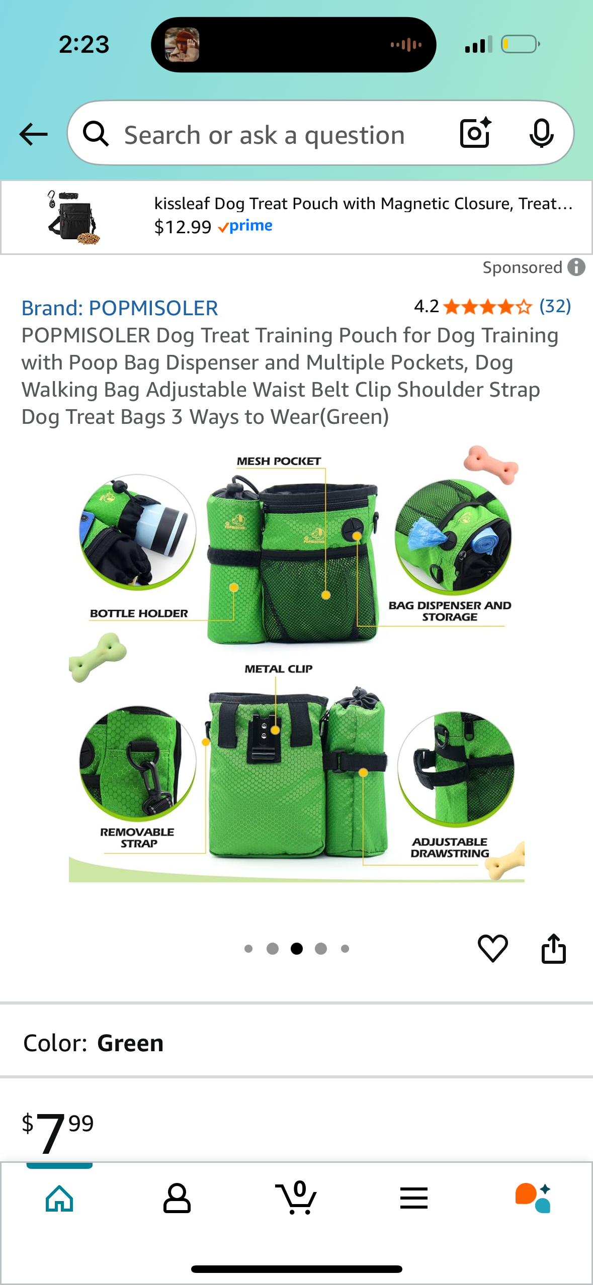 POPMISOLER Dog Treat Training Pouch for Dog Training with Poop Bag Dispenser and Multiple Pockets, Dog Walking Bag Adjustable Waist Belt Clip Shoulder Strap Dog Treat Bags 3 Ways to Wear (Green)
