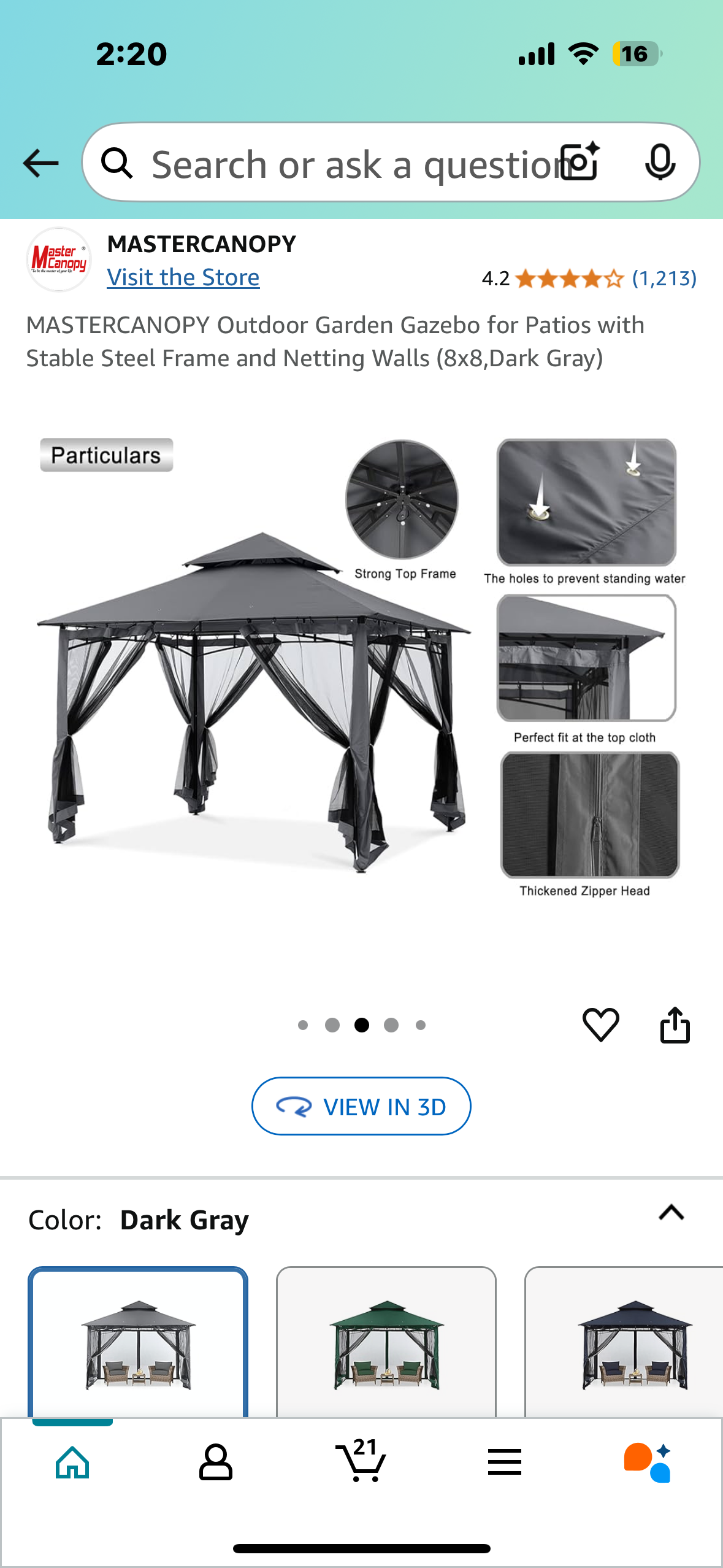 New - MASTERCANOPY Outdoor Garden Gazebo with Stable Steel Frame and Netting Walls (8x8,Dark Gray) (G752)