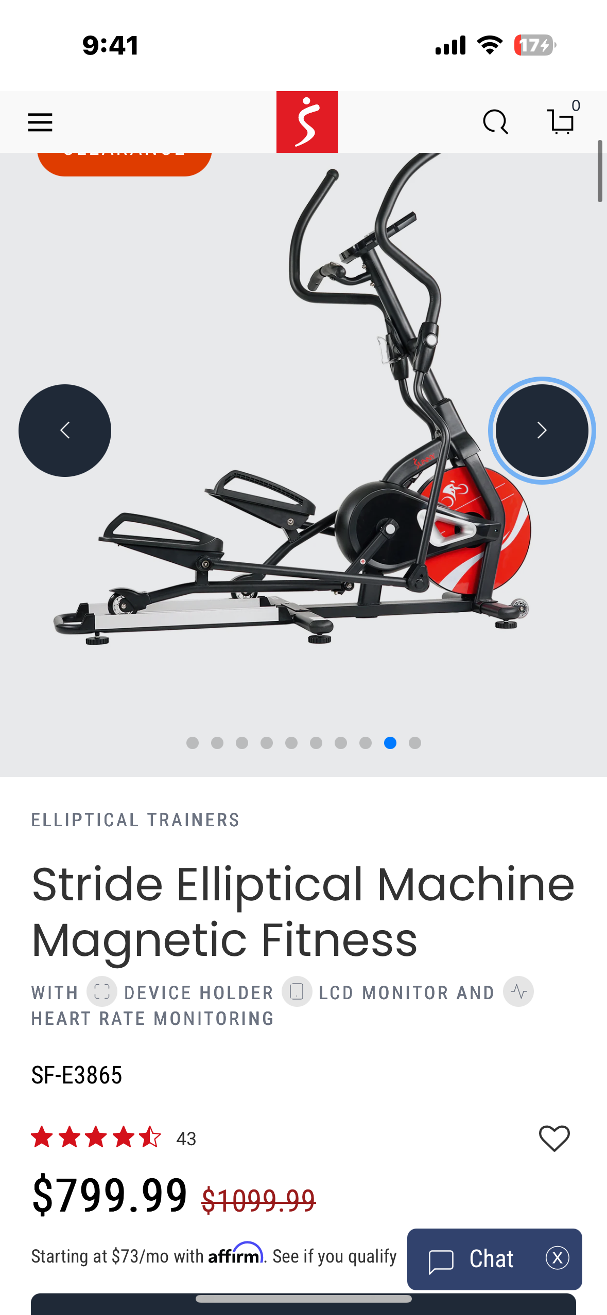 Sunny Health & Fitness Magnetic Elliptical Trainer, Model SF-E3865 (W486)