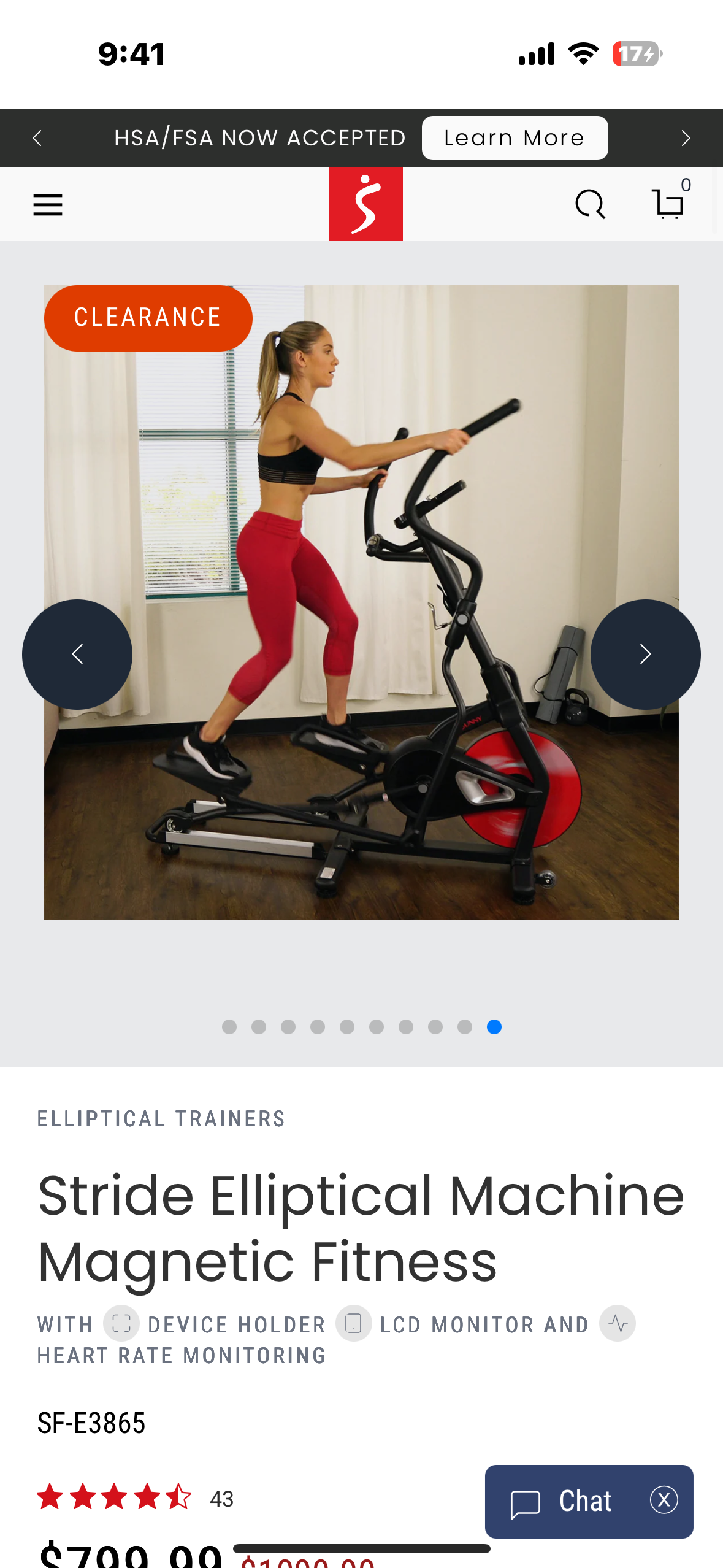 Sunny Health & Fitness Magnetic Elliptical Trainer, Model SF-E3865 (W486)